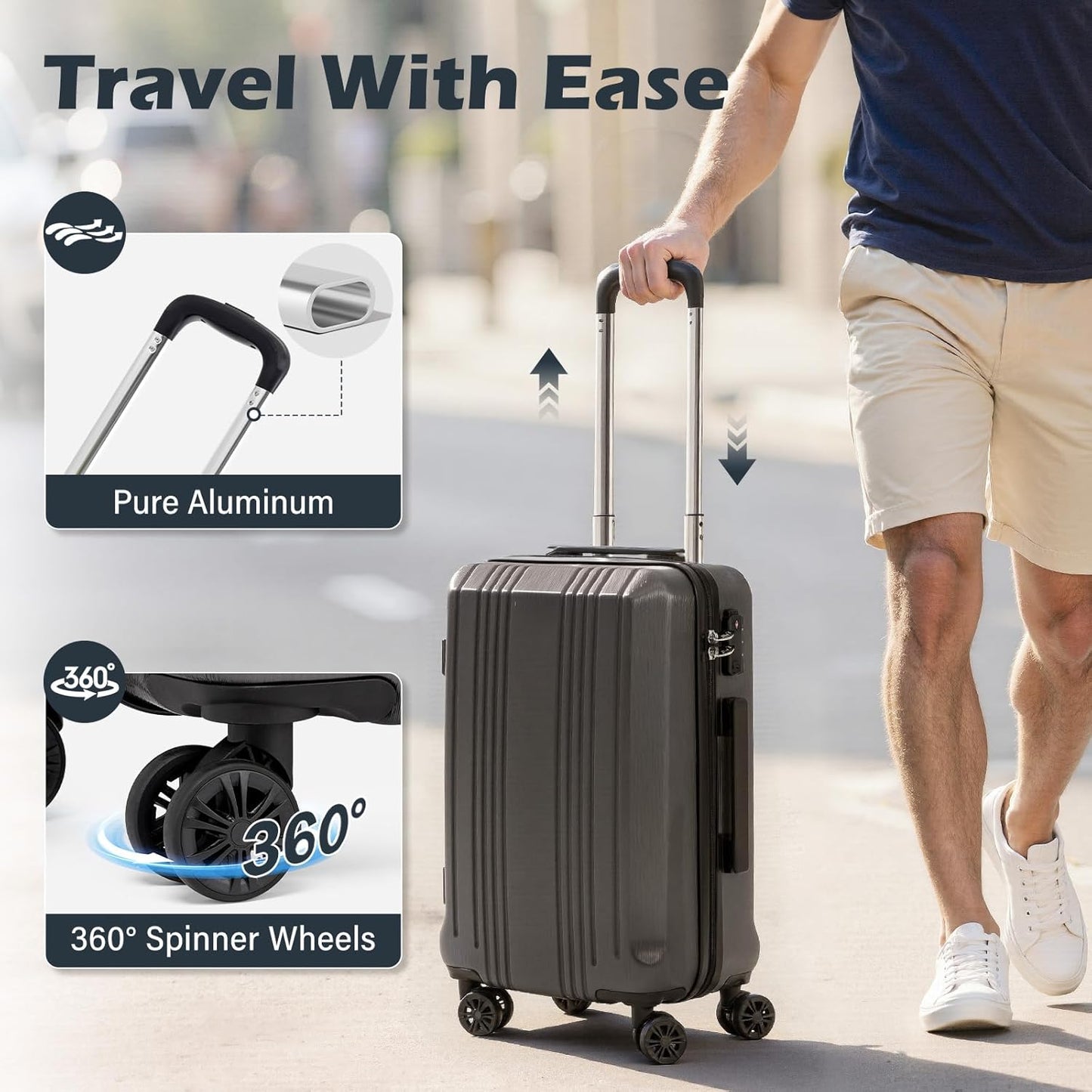 Coolife Luggage Suitcase PC+ABS with TSA Lock Spinner Carry on Hardshell Lightweight 20in 24in 28in (wine red, S(20in_carry on))