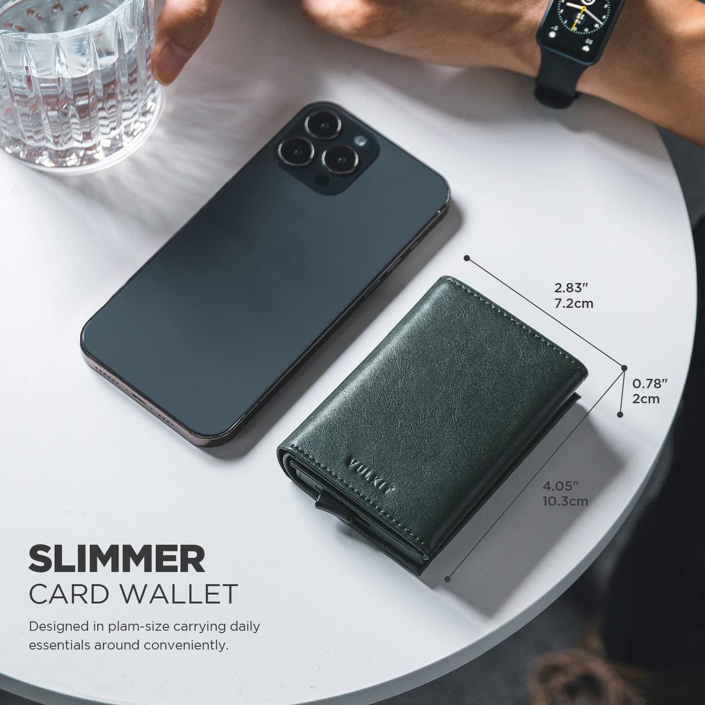 VULKIT Pop up Card Wallet Minimalist Cash Wallets RFID Blocking Leather Smart Credit Card Holder with ID window for Men(Green)