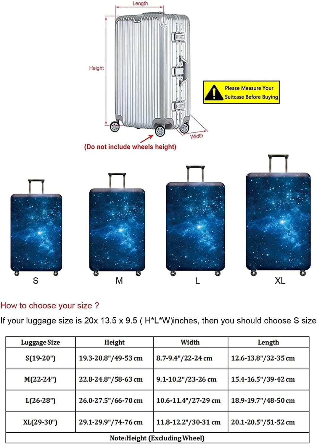 Luggage Cover, Protective Washable Suitcase Cover - Travel Elastic Spandex Suitcase Protector with Luggage Tag Fits 26 to 28 Inch Galaxy