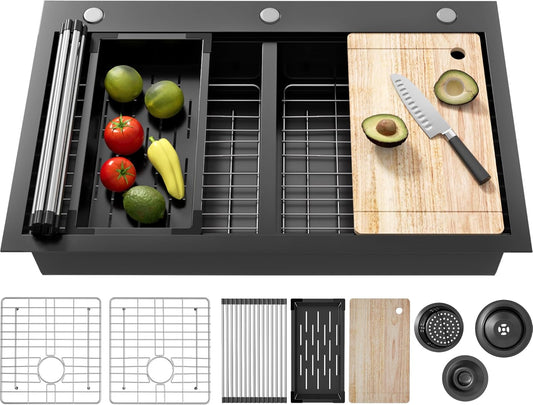 Drop In Kitchen Sink Stainless Steel 32x22 - Drop In Workstation Sink Double Bowl Commercial 16 Gauge Stainless Steel Kitchen Sinks Black