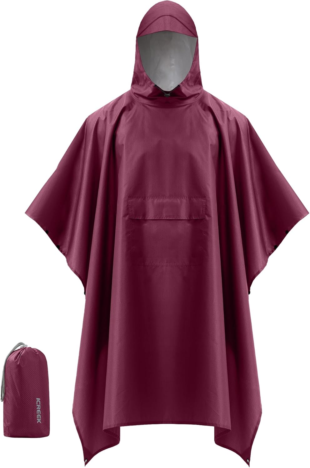 iCreek Hooded Rain Poncho with Pocket Waterproof Lightweight Unisex Raincoat Jacket for Hiking, Camping, Outdoor