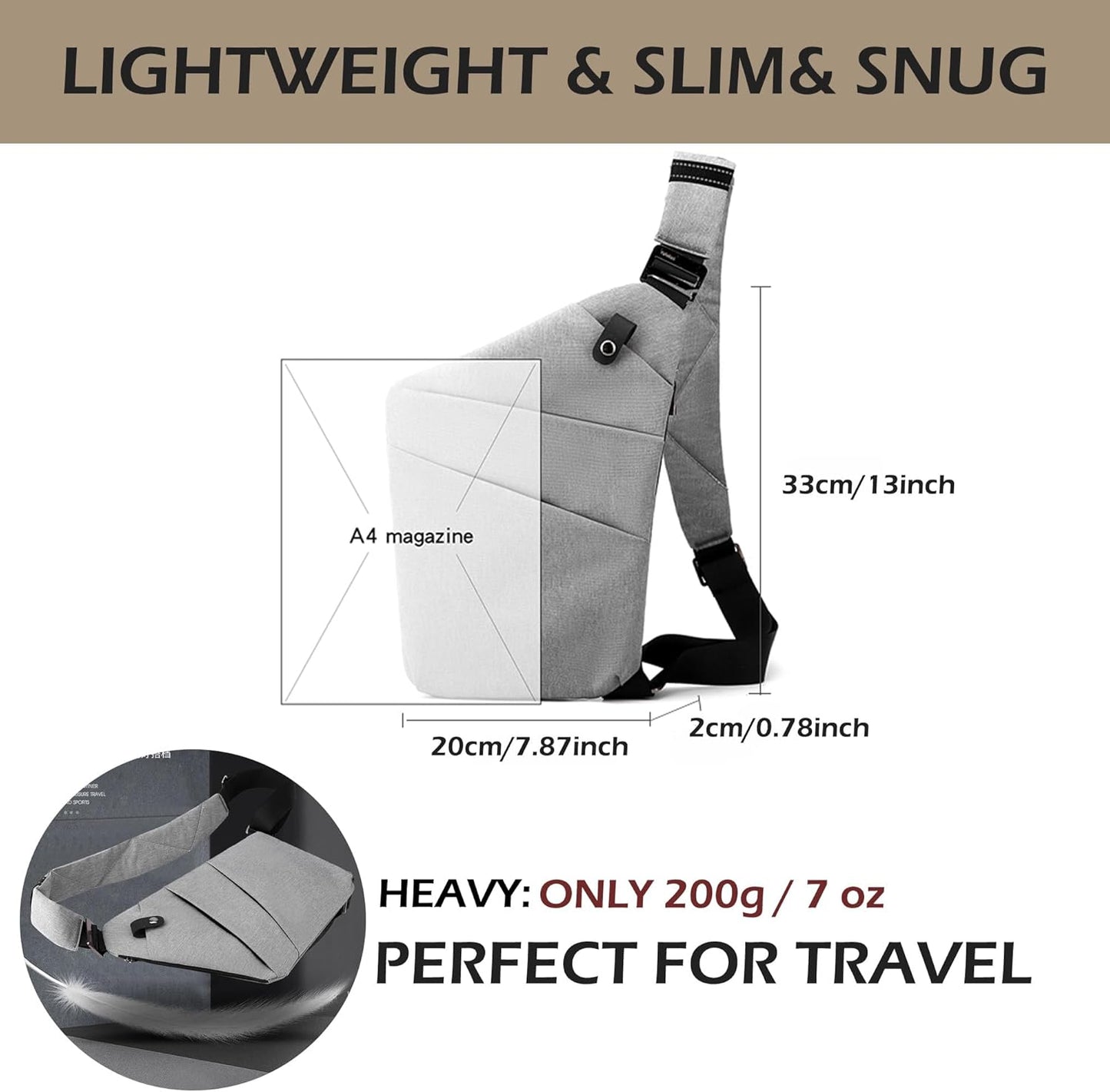 Anti Theft Crossbody Bags for Women Men, Multi-Pocket Shoulder Bag, Slim Sling Purse with 2 RFID Blocking Card (Right Shoulder-Viola)
