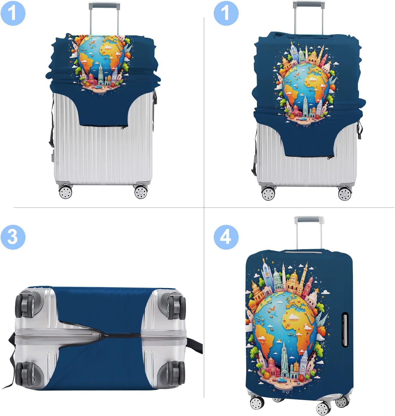 Luggage Cover Washable Suitcase Protector Anti-Scratch,Stretchable Fit for 20-34Inch Luggage Durable Travel Bag Cover with Zipper Closure (Earth, L(fits 28-30Inch suitcase))