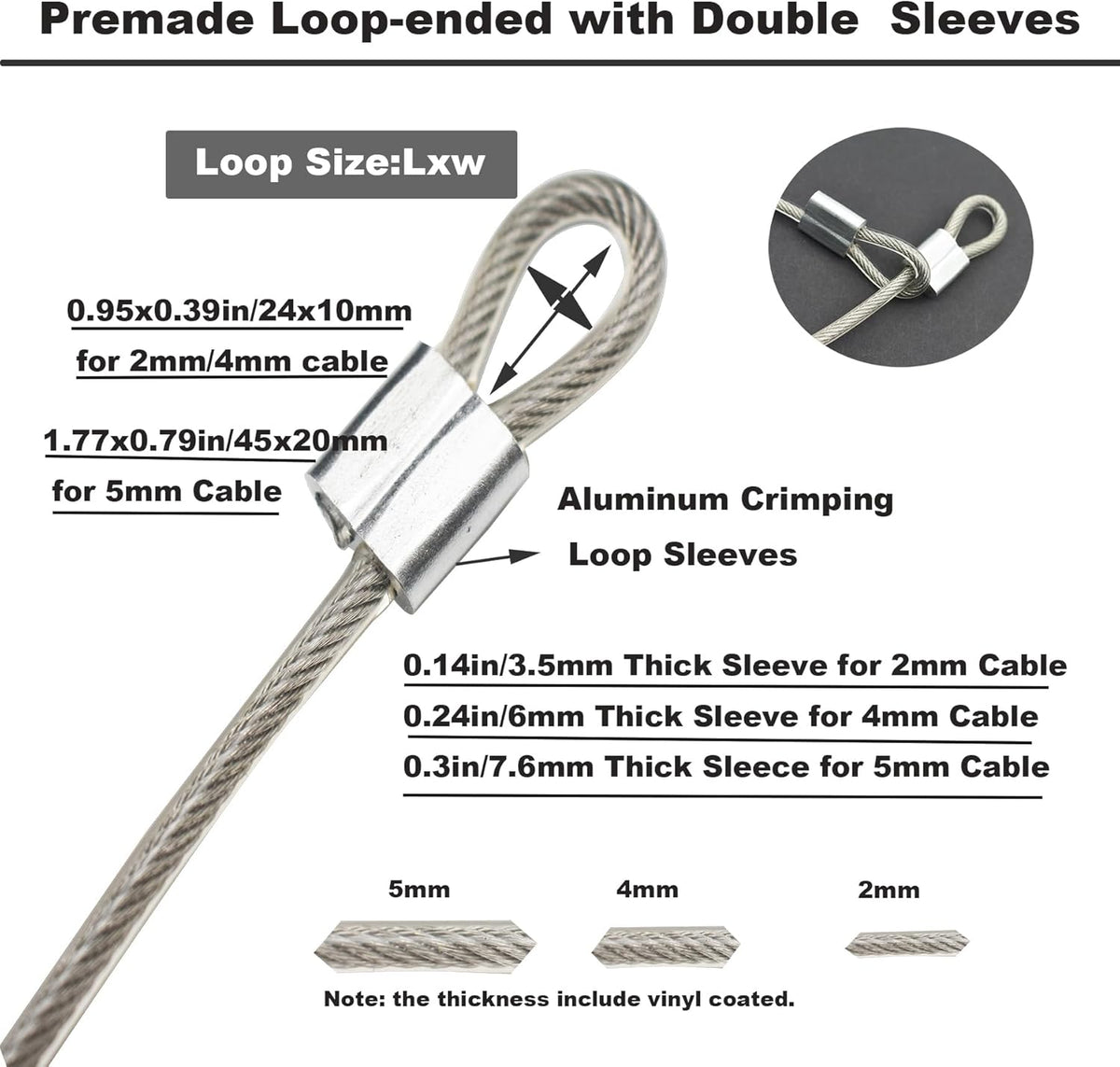 10 Pcs 2mm Wire 12 inch Vinyl Coated Stainless Steel Cable with Loops Short Wire Rope Lanyard Lock Security Chain Link for Outdoor Gates, Clear(2mm x 12inch)
