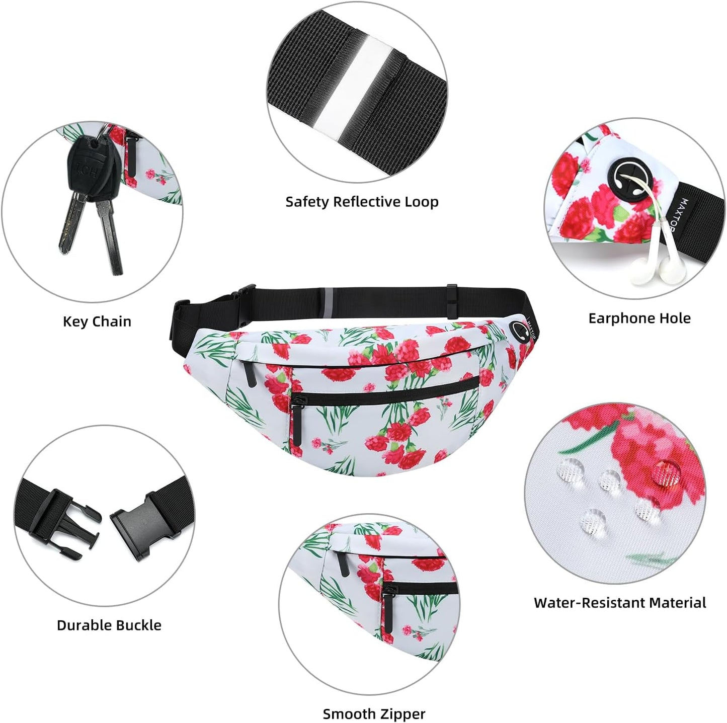 MAXTOP Large Crossbody Fanny Pack with 4-Zipper Pockets,Gifts for Enjoy Sports Festival Workout Traveling Running Casual Hands-Free Wallets Waist Pack Phone Bag Carrying All Phones