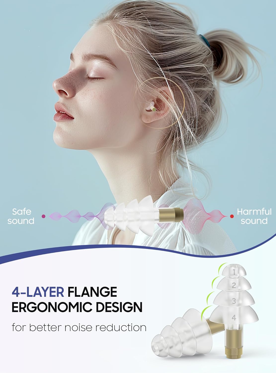 Ear Plugs for Airplane Pressure Relief, 2 Pairs Adults Soft Silicone Reusable Airplane Earplugs 26dB, with Silicone Connector Cord, Travel Essentials for Flying, Ear Protection Earplugs for Plane