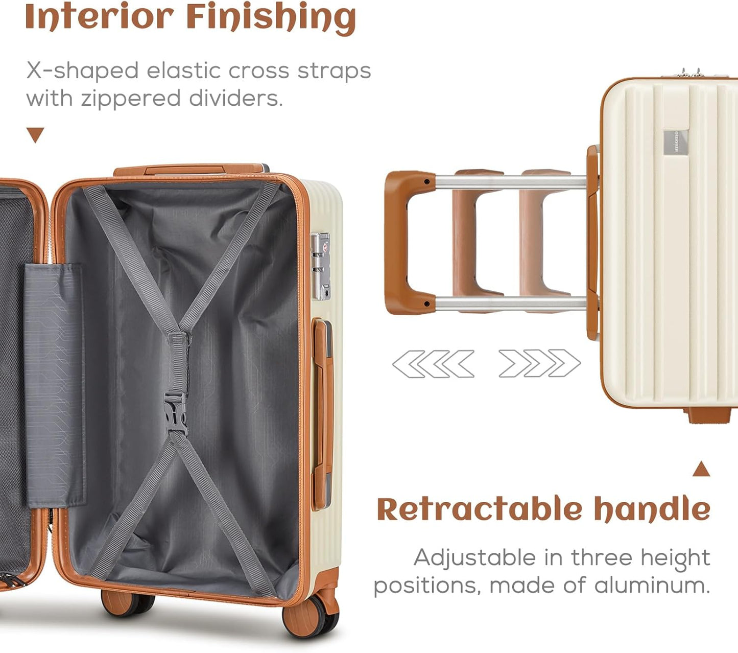 imiomo Luggage Sets 3 Piece,Expandable Hardside Suitcase Set with Spinner Wheels,Lightweight Travel Luggage set with TSA Lock（20/24/28,White）