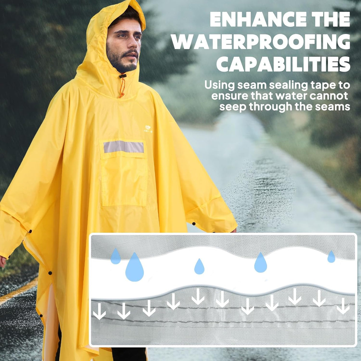 ANYOO Hooded Rain Poncho for Adults Waterproof Lightweight Rain Coat for Men Women Reusable Rain Jacket for Emergency Outdoor