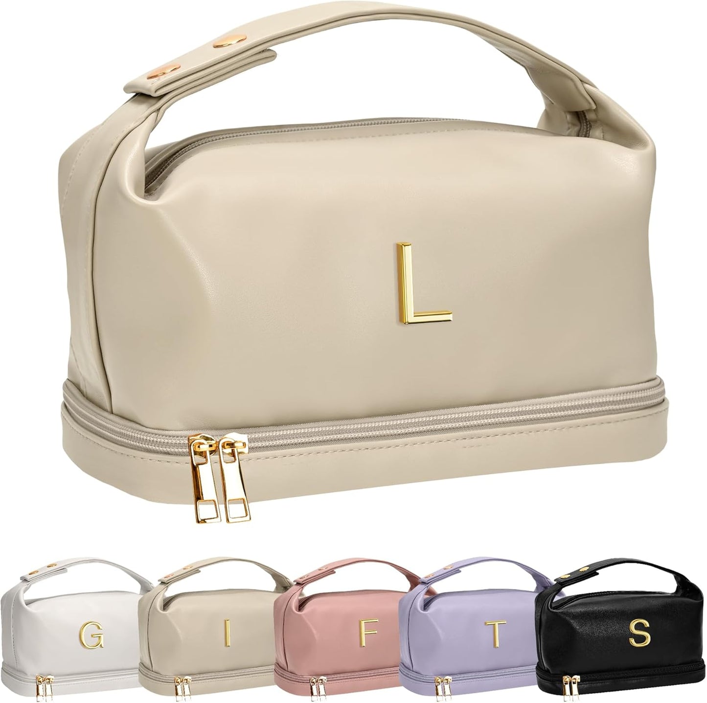 Bridal Gifts, Travel Makeup Bag, Personalized Double Layer Cosmetic Toiletry Bag White Makeup PU Bag Letter Bride Purse Waterproof Portable Zipper Wedding Bridesmaid Gift