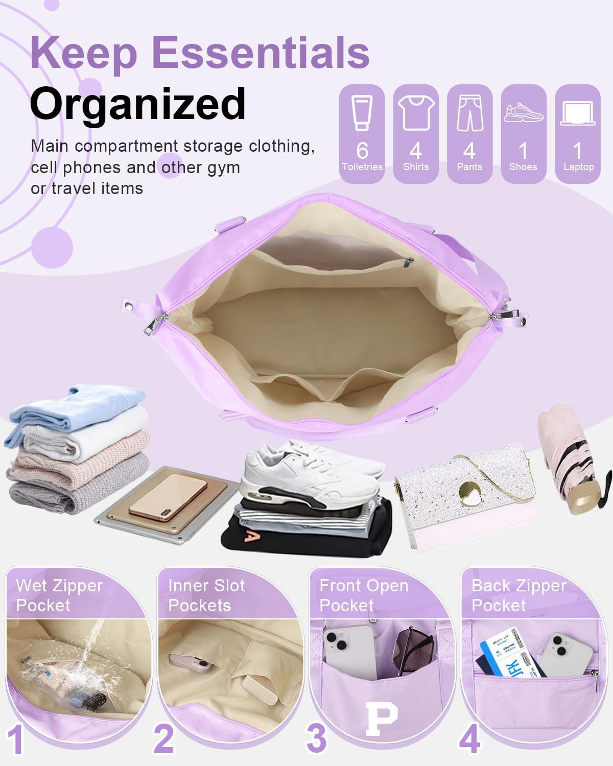 Daughter Niece Gifts for Teen Girl Kids, Initial Travel Duffel Bag Sports Gym Bag Personalized Gifts Weekender Bag，Monogram Overnight Bag Cute Dance Bag Birthday Bridesmaid Gifts for Women(Purple, P)