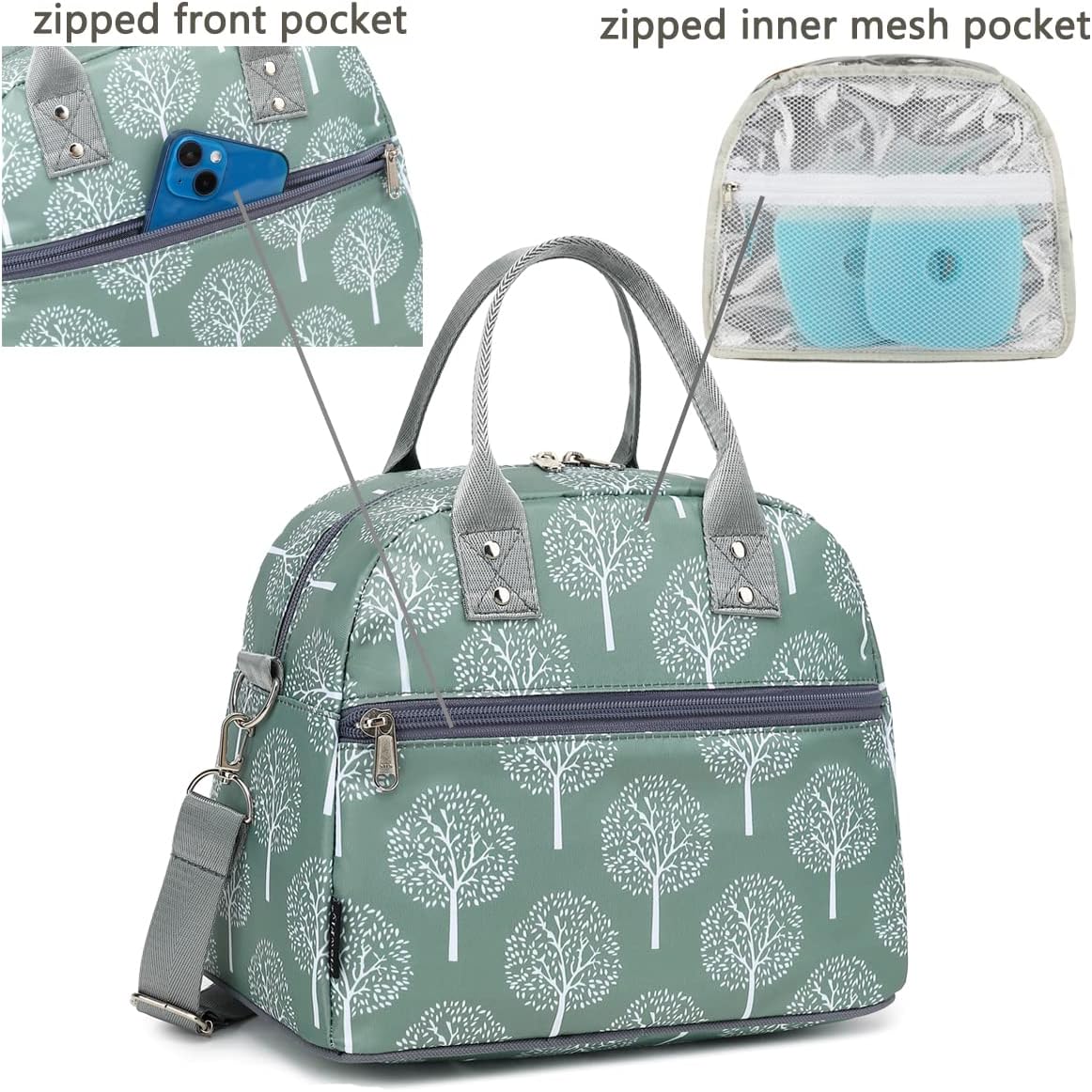 FlowFly Insulated Lunch Bag With Shoulder Strap for Women, Men, and Kids, Large and Reusable, Handle, Freezable Work and School Travel Tote and Meal Prep Organizer,Dandelion