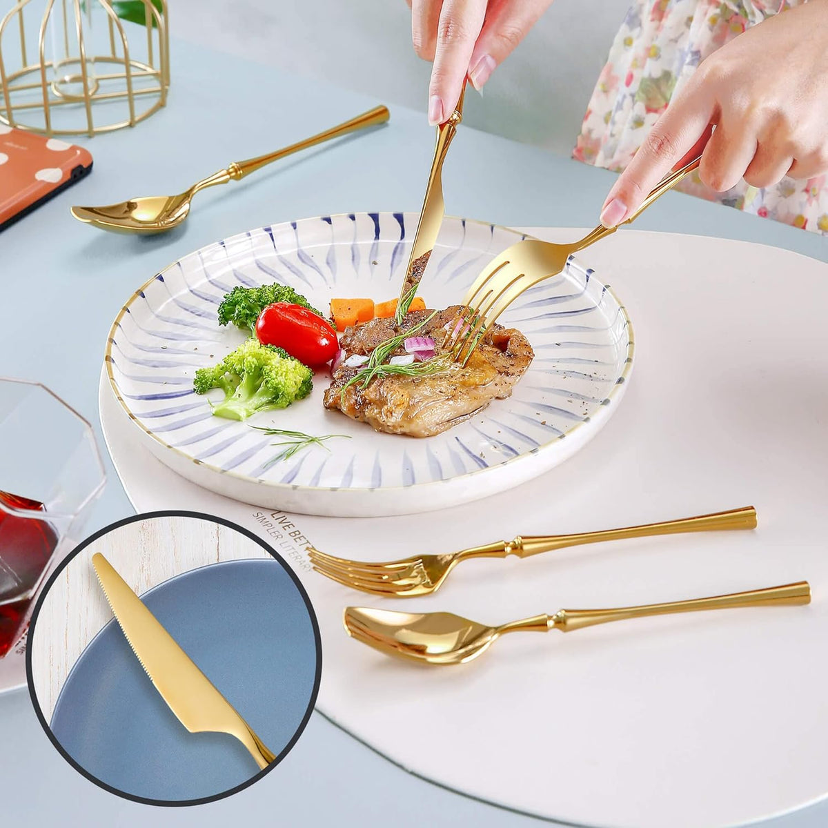 20-Piece Gold Silverware Set for 4,Modern 18/10 Stainless Steel Flatware Set,Unique Rustic Cutlery Utensils Set,Spoon and Fork Set for Home, Restaurant,Wedding,Mirror Polished,Dishwasher Safe