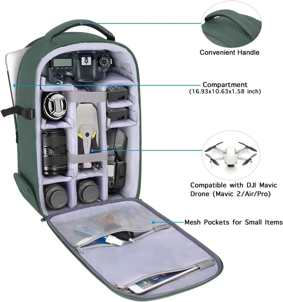 MOSISO Camera Backpack, DSLR/SLR/Mirrorless Photography Camera Bag 15-16 inch Waterproof Hardshell Case with Tripod Holder&Laptop Compartment Compatible with Canon/Nikon/Sony, Emerald Green