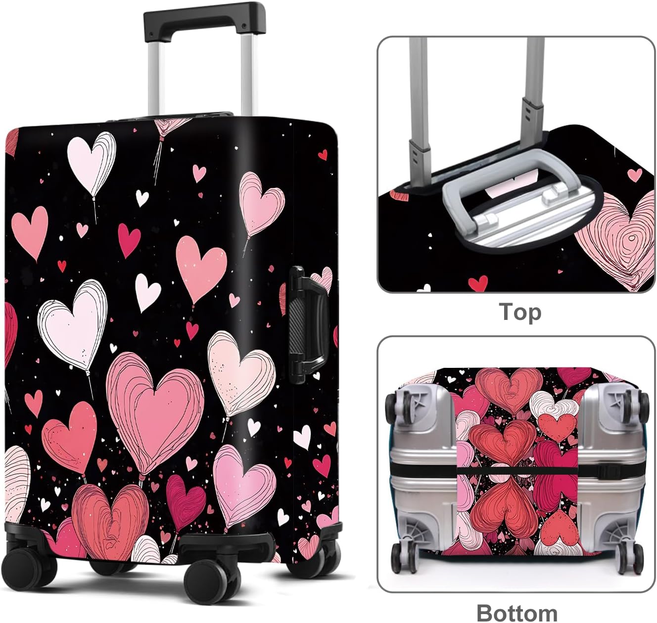 Luggage Cover Washable Suitcase Protector Anti-Scratch,Stretchable Fit for 20-34Inch Luggage Durable Travel Bag Cover with Zipper Closure (Heart-2, L(fits 28-30Inch suitcase))