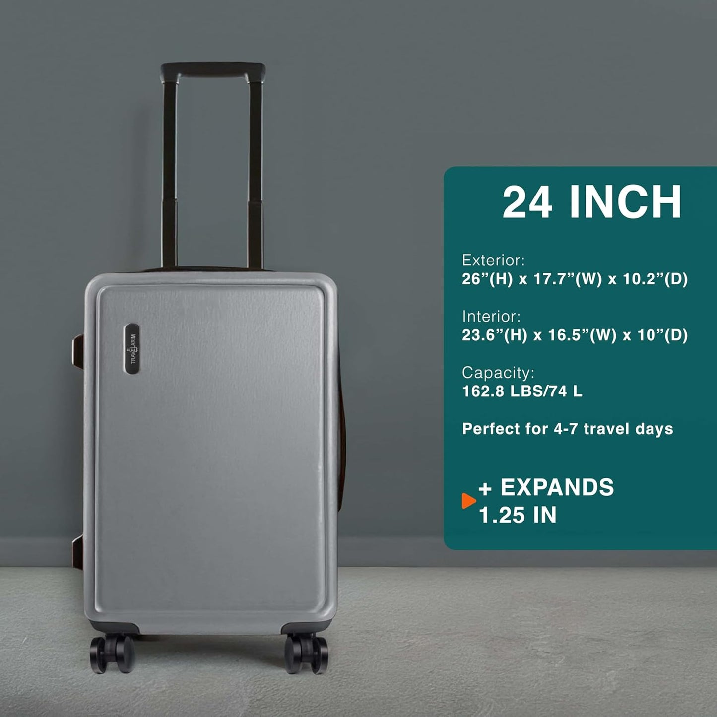 24 Inch Luggage with Spinner Wheels, Hard Shell Suitcase with TSA Locks for Luggage, Travel Large Suitcase, Expandable Hard Shell Suitcases, Grey