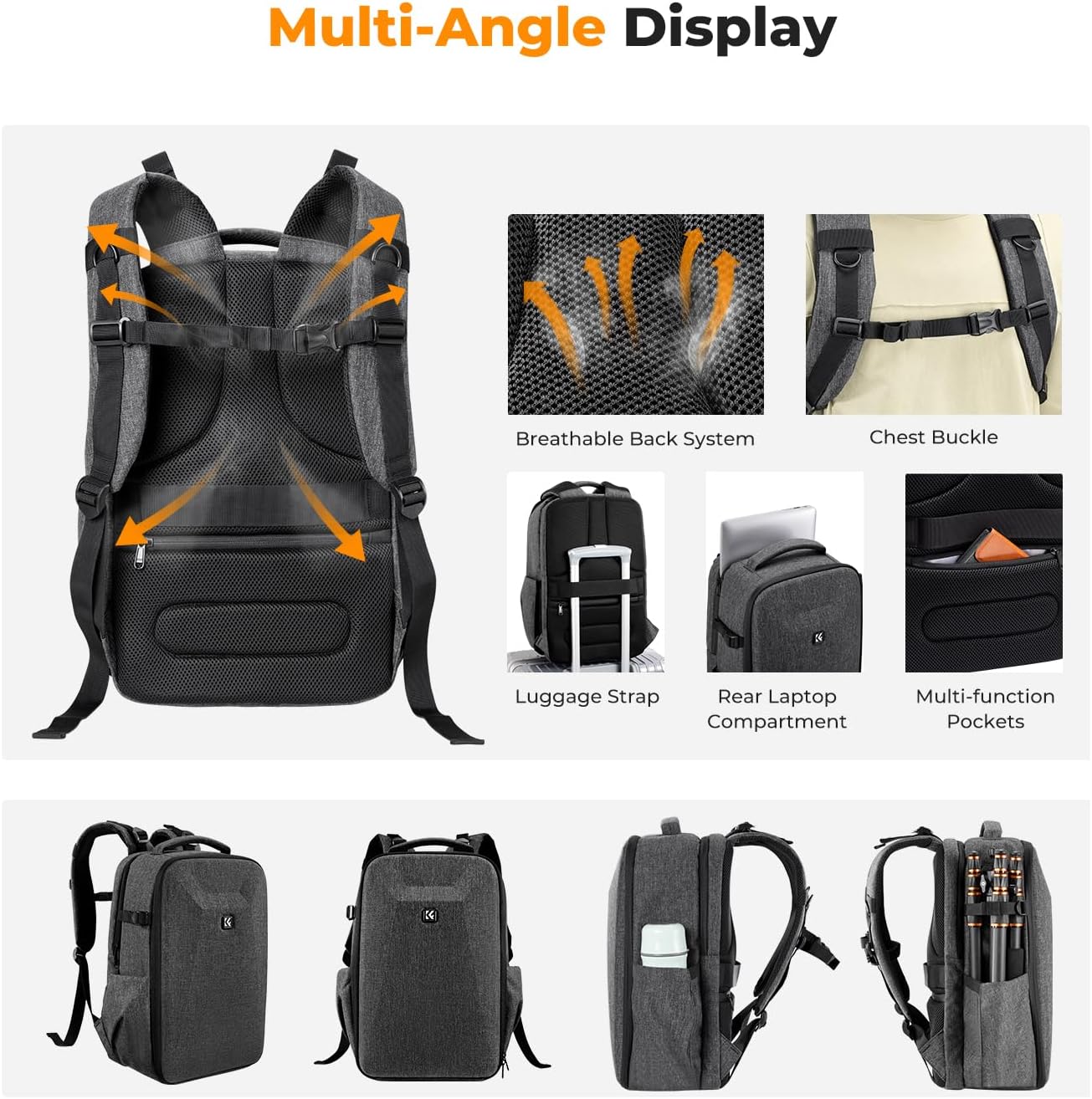 K&F CONCEPT Camera Backpack,Hardshell Photography DSLR Camera Bag with 15-15.6 Inch Laptop Compartment Waterproof Hard Shell Camera Case Compatible with Canon/Nikon/Sony/DJI Mavic Drone