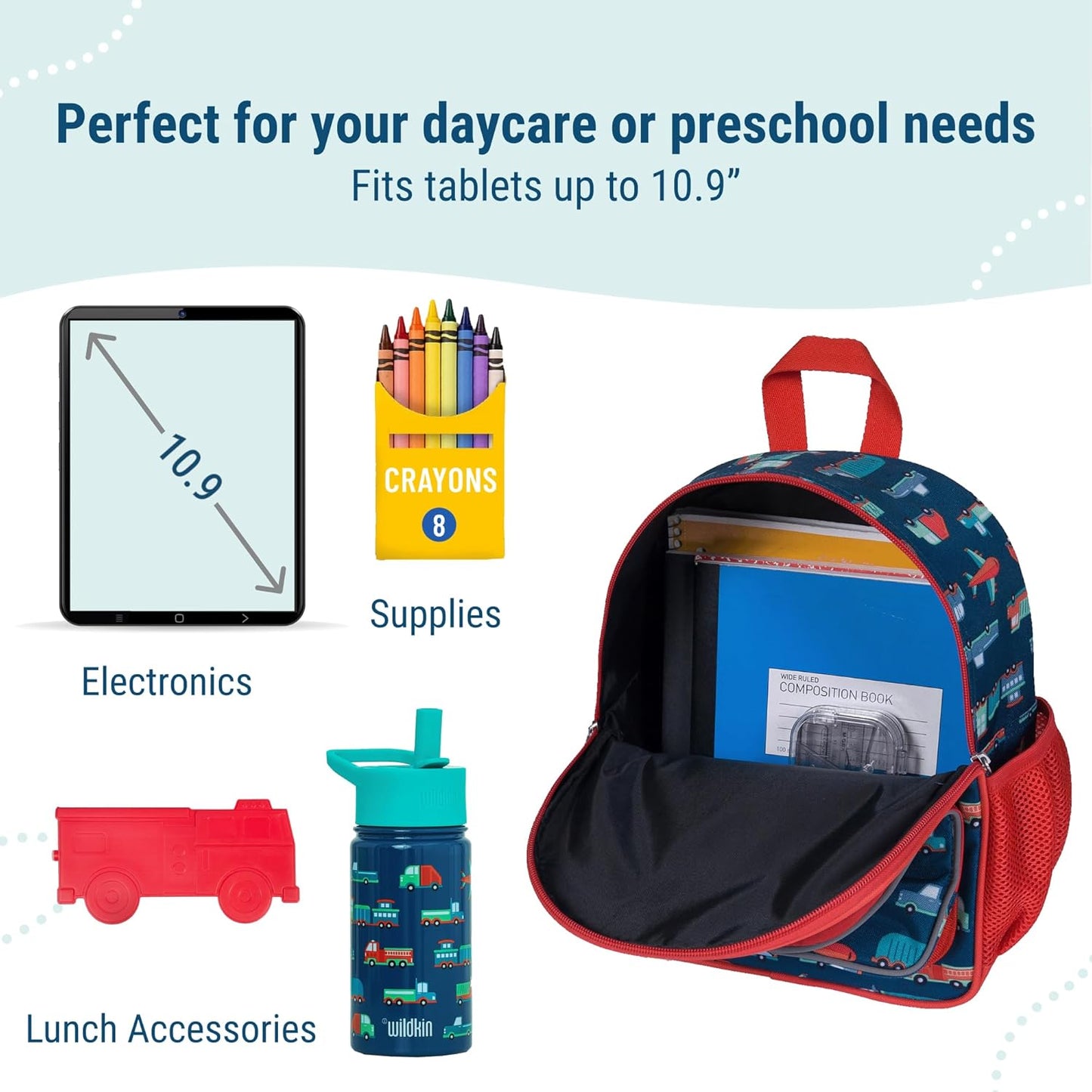 Wildkin 12-inch Kids Backpack – Padded, Adjustable, Ideal for Daycare & Travel - Transportation