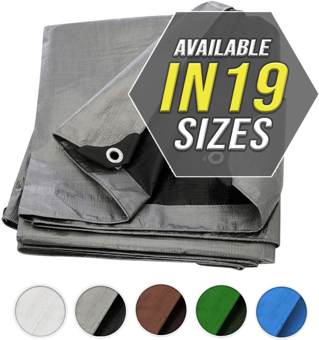 Large Waterproof Tarp - Heavy Duty 10 Mil Thick Poly Tarpaulin Ideal for Canopy Tents, Boats, RV or Pool Covers - Multipurpose Protective Tarps with Grommets for Indoor, Outdoor Use | 16' x 20' 2 Pack