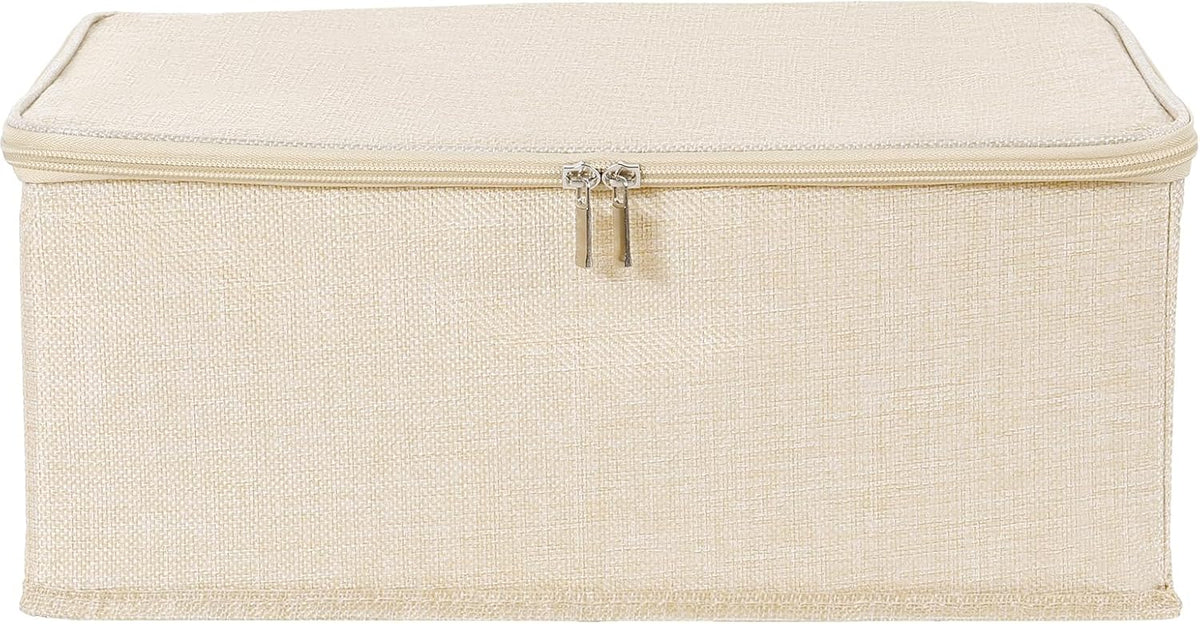 ANMINY Storage Bins with Zipper Lids 13 Qt Lidded Fabric Storage Boxes Baskets Cubes with Handles Collapsible Washable Cotton Linen Closet Shelf Clothes Organizer Containers - Beige, Small