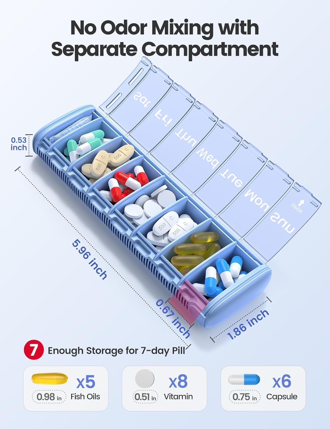Vaydeer Metal Travel Pill Organizer, 7 Day Weekly Pill Box, Large Capacity Daily Cute Pill Case for Supplements, Pills, Vitamins and Medication (Small, Rose Gold)