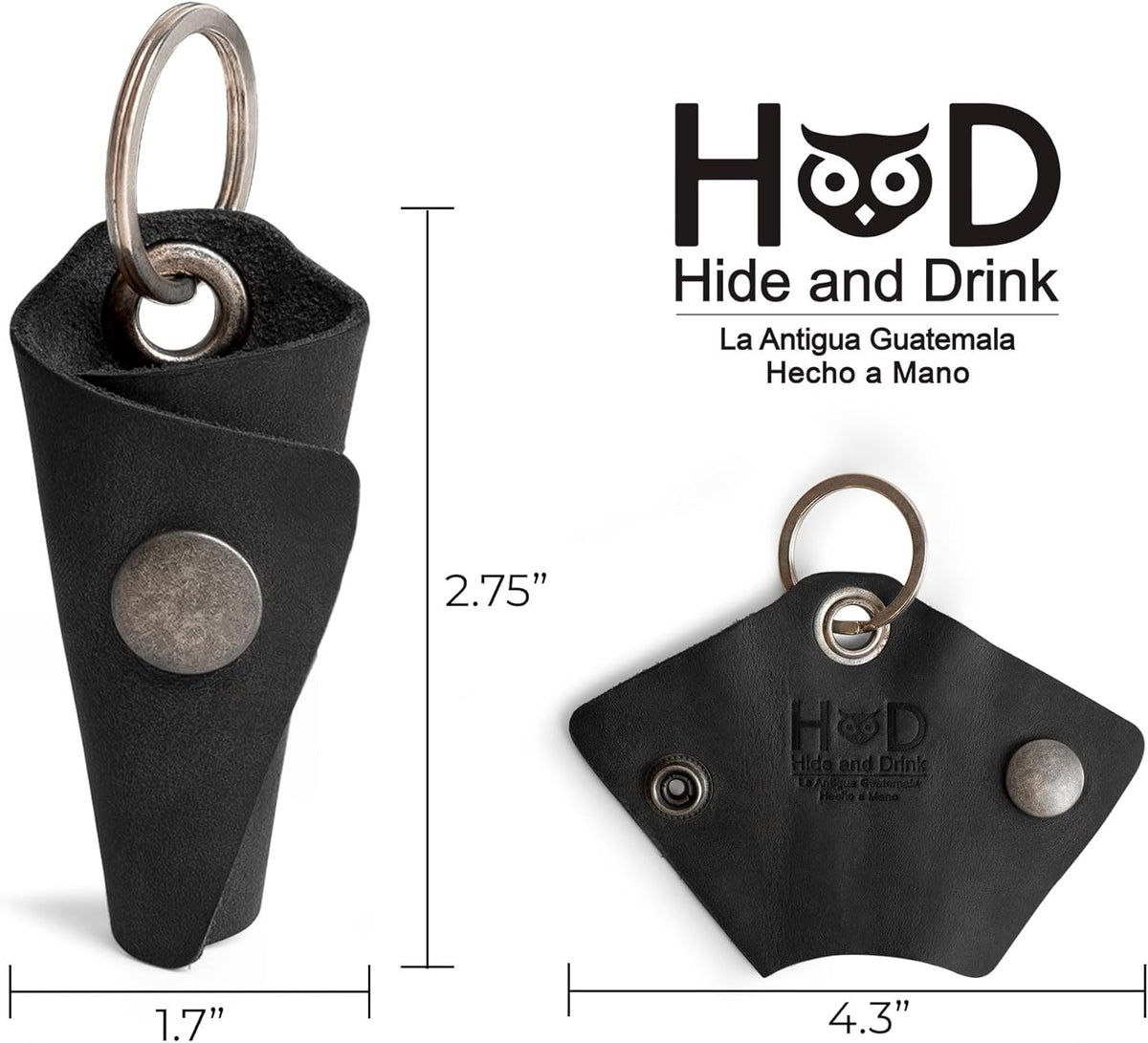 Hide & Drink Full Grain Leather Wrap Keychain, Organizer Snap Closure, Key Ring Cover, Silencer Sleeve Key Holder for Men