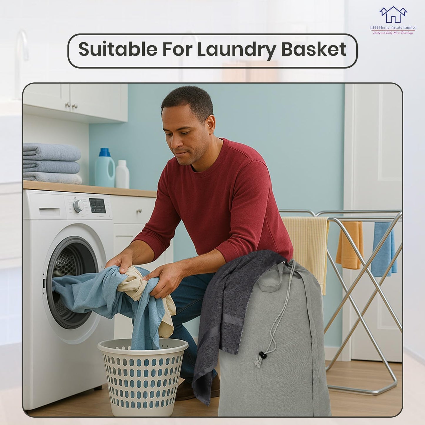 LFH Home Cotton Canvas Large Laundry Bag with Handle, Heavy Duty Drawstring Closure Washable Laundry Bags, School Travel, Home, Hotel, College Dorm, Organizer Sack, Toys Clothes 20x30 (Pack of 6)-Grey