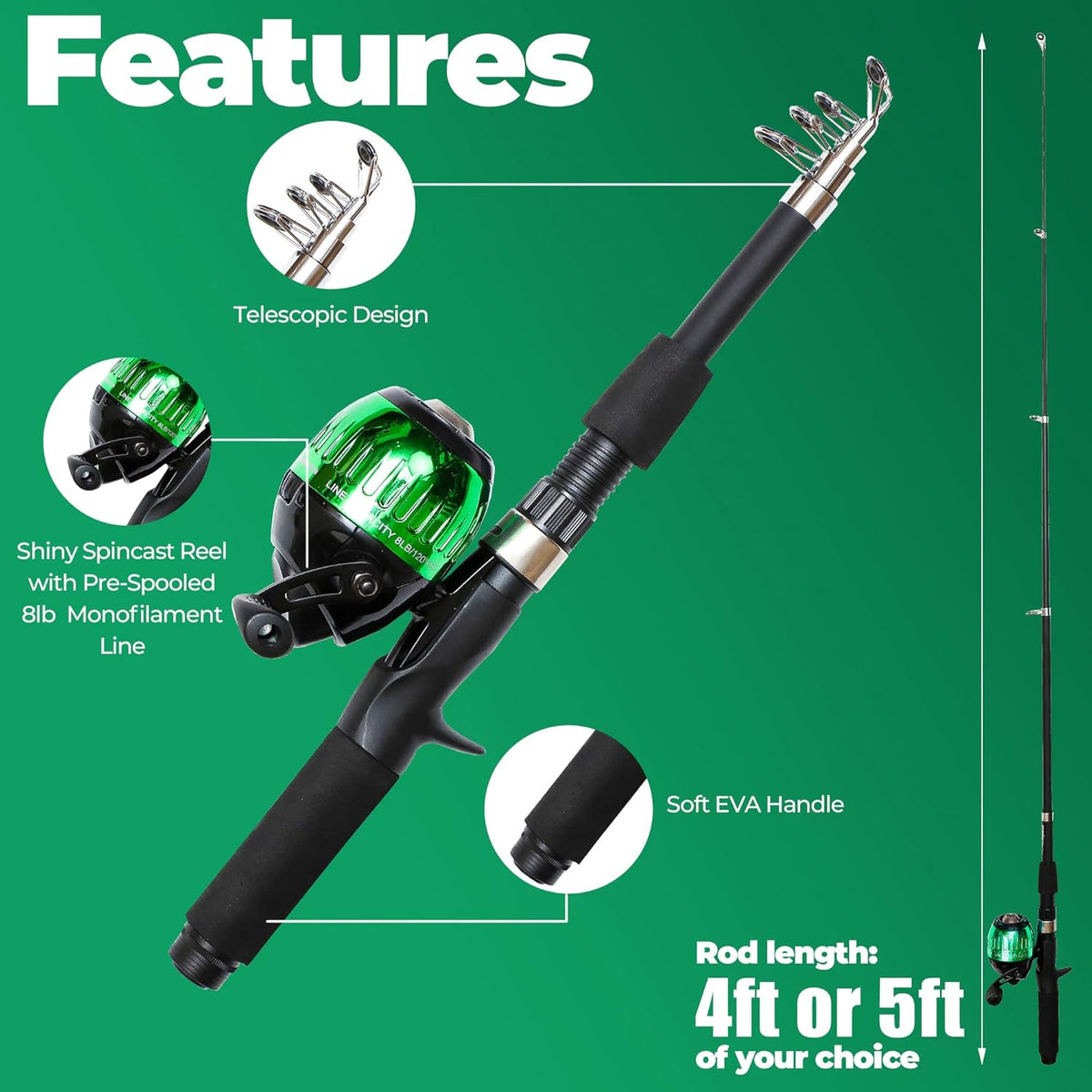 DaddyGoFish Kids Fishing Pole - Rod Reel Combo Tackle Box Starter Set - First Year Small Dock Gear Kit for Boys Girls Toddler Youth Age Beginner Little Children Junior Anglers Older Kids