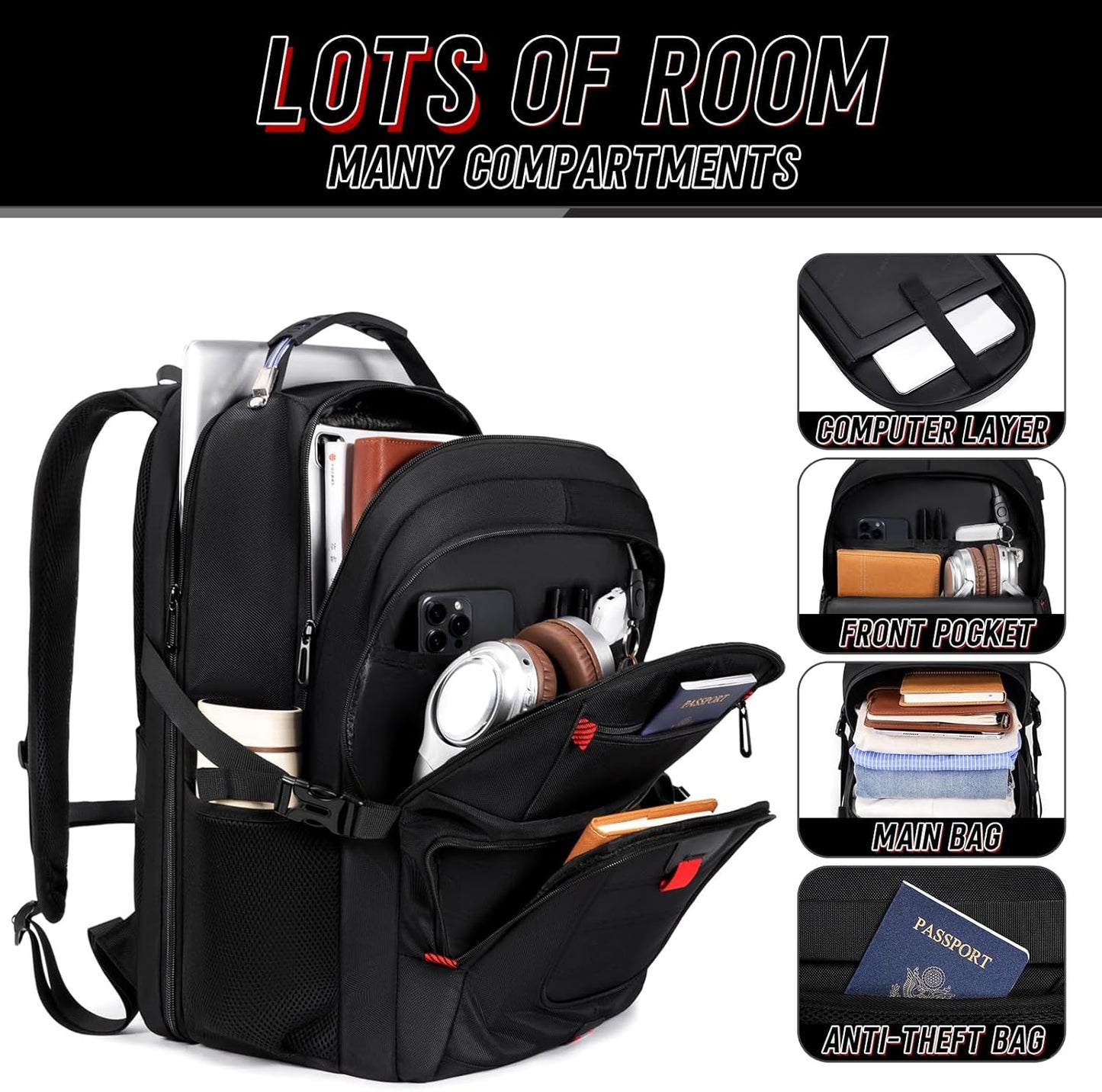 Z-MGKISS 18.4 Large Travel Backpack, USB Computer Bagpack Fits 18.4 Inch Laptop, Business Backpack for Men, TSA Flight Approved, Laptop Backpacks, Black
