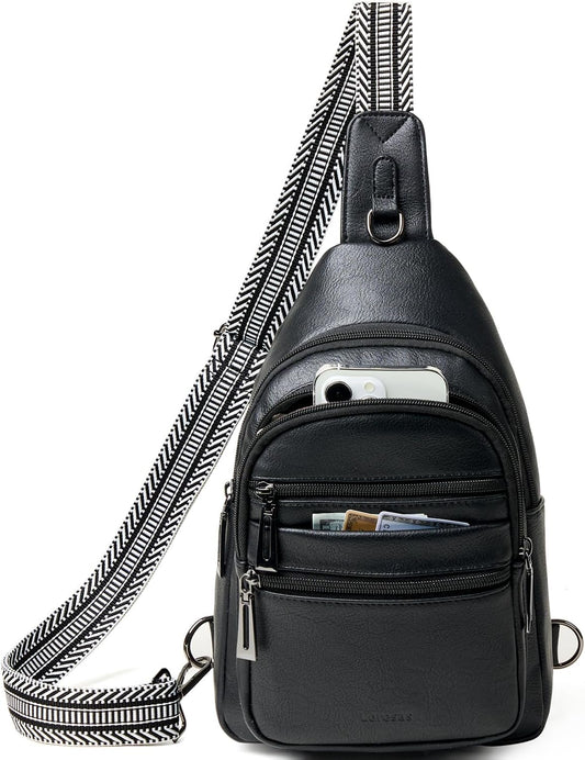 Sling Bag for Women Cross Body Bags Fanny Packs Shoulder Bag Sling Backpack Vegan Leather Trendy Travel Purses Black