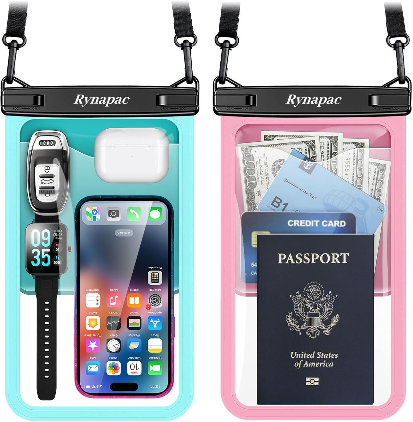 [Up to 10"] Large Waterproof Phone Pouch Bag - 2 Pack Waterproof Phone Case for iPhone 16 15 14 Pro Max Galaxy S25 S24 Ultra, IPX8 Cellphone Water Protector Pouch Beach Essentials Travel Must Haves