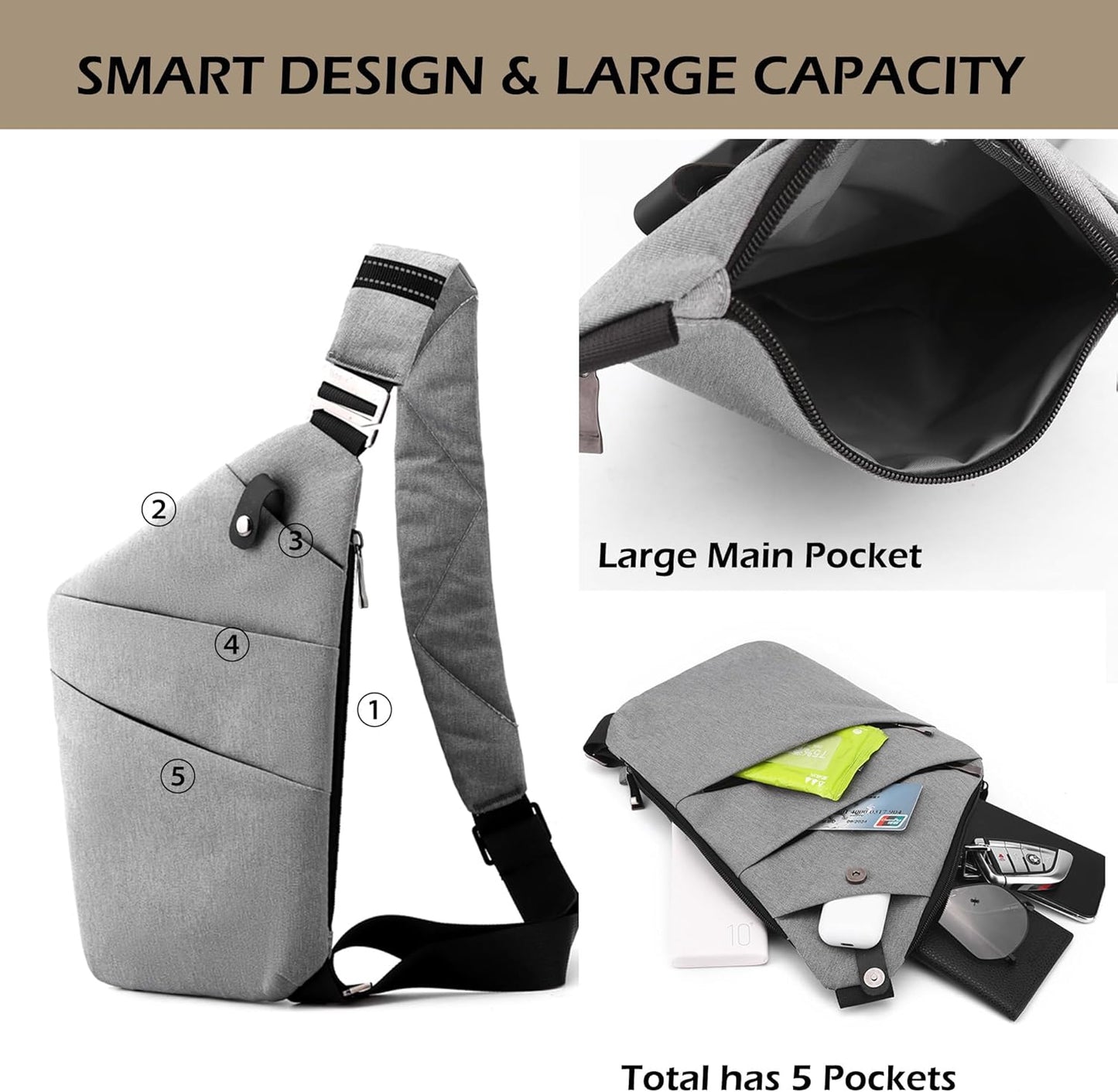 Anti Theft Crossbody Bags for Women Men, Multi-Pocket Shoulder Bag, Slim Sling Purse with 2 RFID Blocking Card (Right Shoulder-Pink Purple)