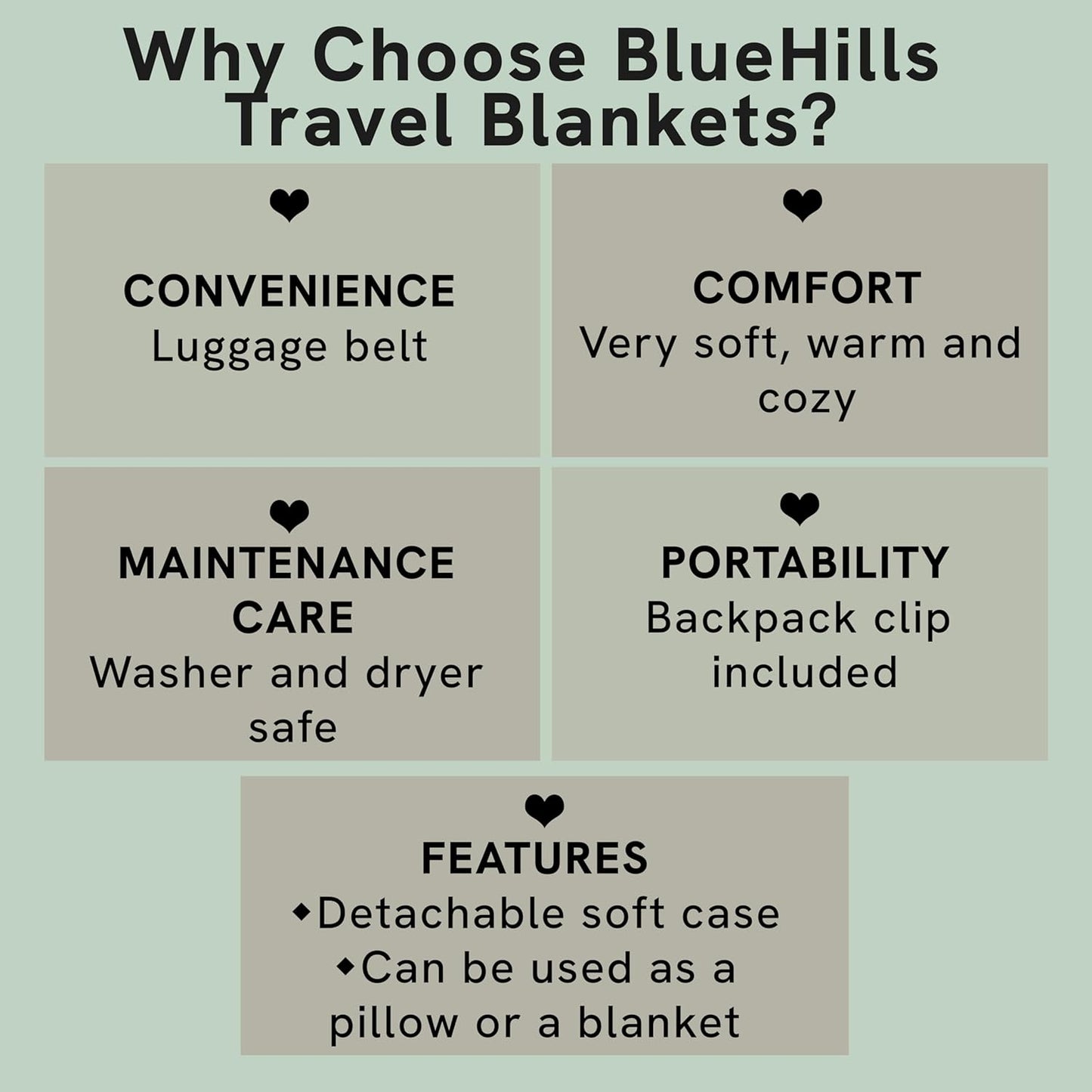 BlueHills Premium Soft Travel Blanket Pillow Airplane Flight Blanket Throw in Ultra-Soft Bag Pillow case Luggage Sleeve & Backpack Clip Large Air Warm Traveler Essentials - Light Gray T024