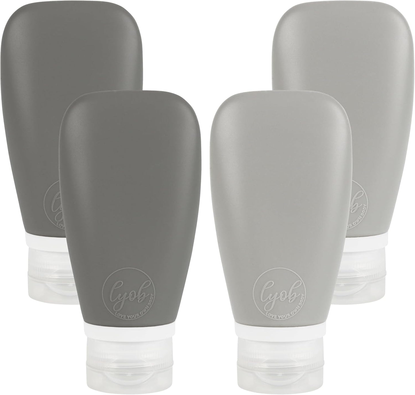 Travel Bottles for Toiletries, TSA Approved 3oz Leak Proof Silicone Soft Refillable Squeeze Travel Size Containers BPA Free for Cleansers, Lotions, Shampoo, Conditioner 4pk (2Black-2Gray)