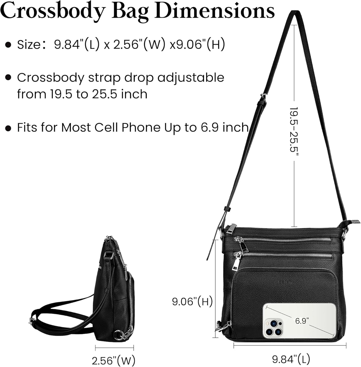 befen Genuine Leather Crossbody Bags for Women, Lightweight Medium Anti-Theft Shoulder Purse with Built in RFID Wallet