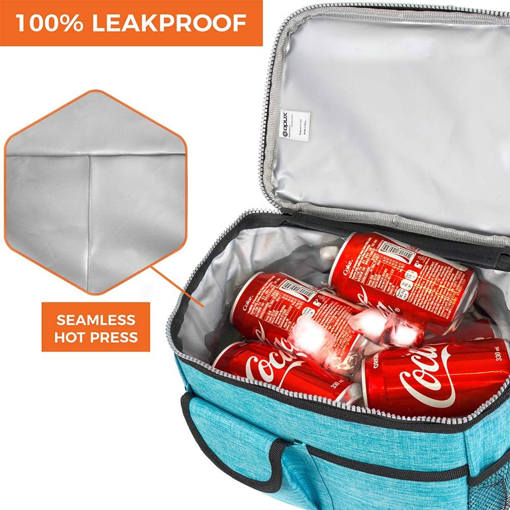 OPUX Lunch Box for Men, Adult Lunch Box Cooler, Insulated Lunch Bag Women, Dual Compartment Lunchbox for Work, Leakproof Double Decker Lunch Bag, Soft Lunch Pail Tote Boys Girls Kids School, Teal Blue