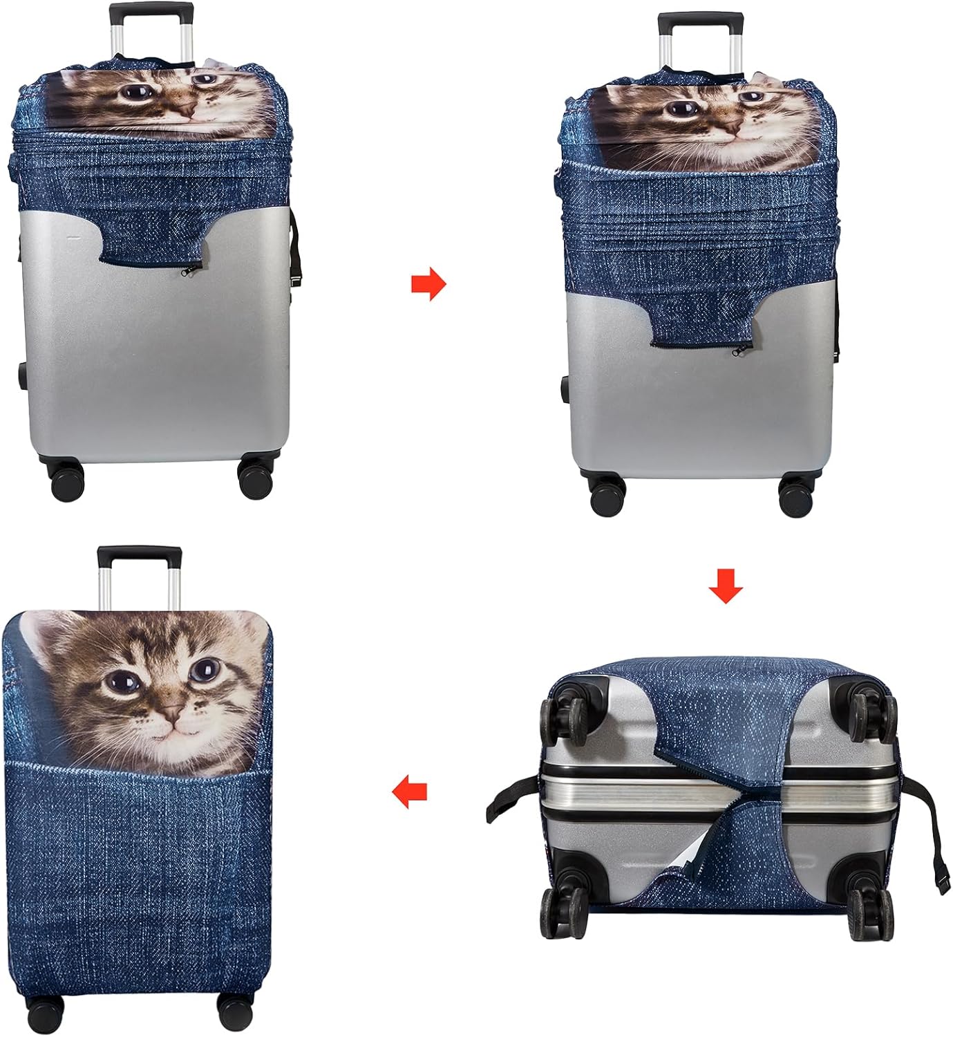 WUJIAONIAO Travel Luggage Cover Baggage Suitcase Cover Protector Skins 18-32 Inch (Cat B, S (for 18-20 inch luggage))