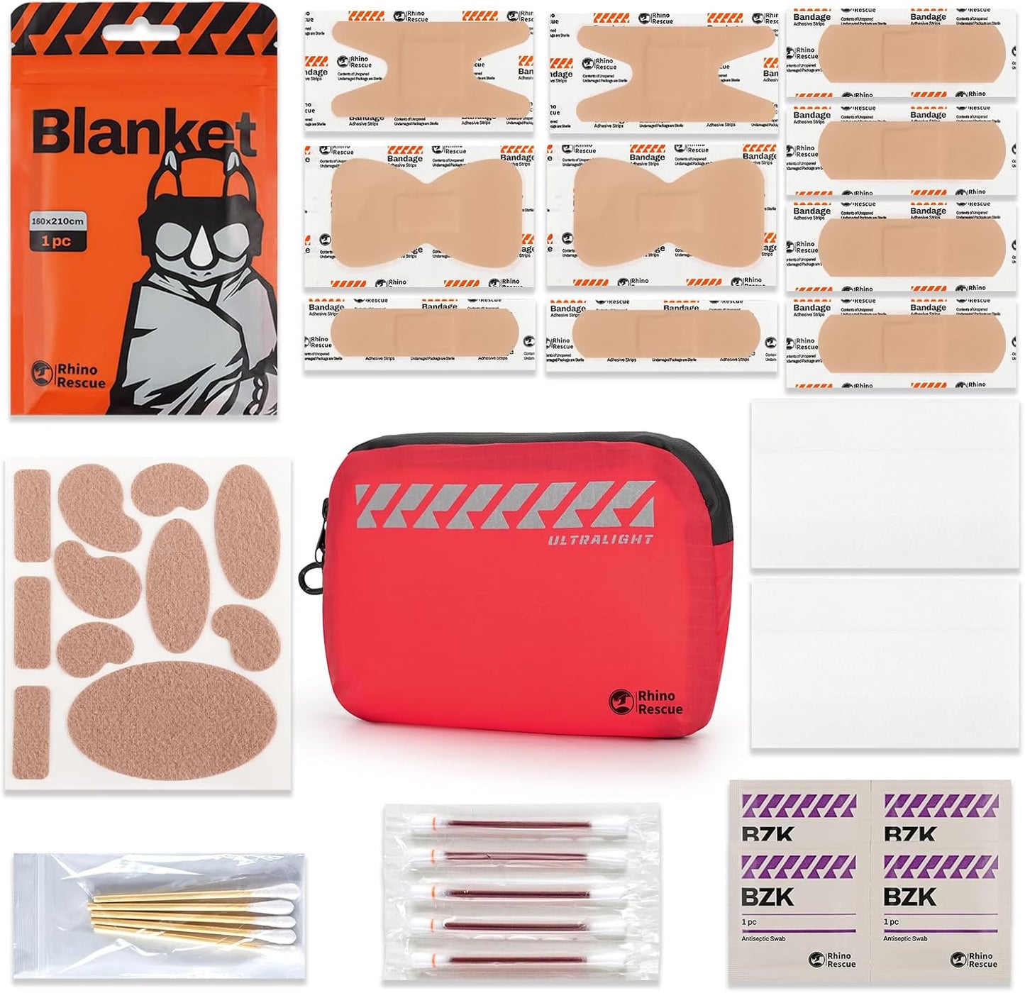 RHINO RESCUE EDC First Aid Kit for Travel, Mini Water-Resistant & Ultralight Portable Quick Search Emergency Med Kit for Car, Camping, Hiking,Cycling, Backpacking