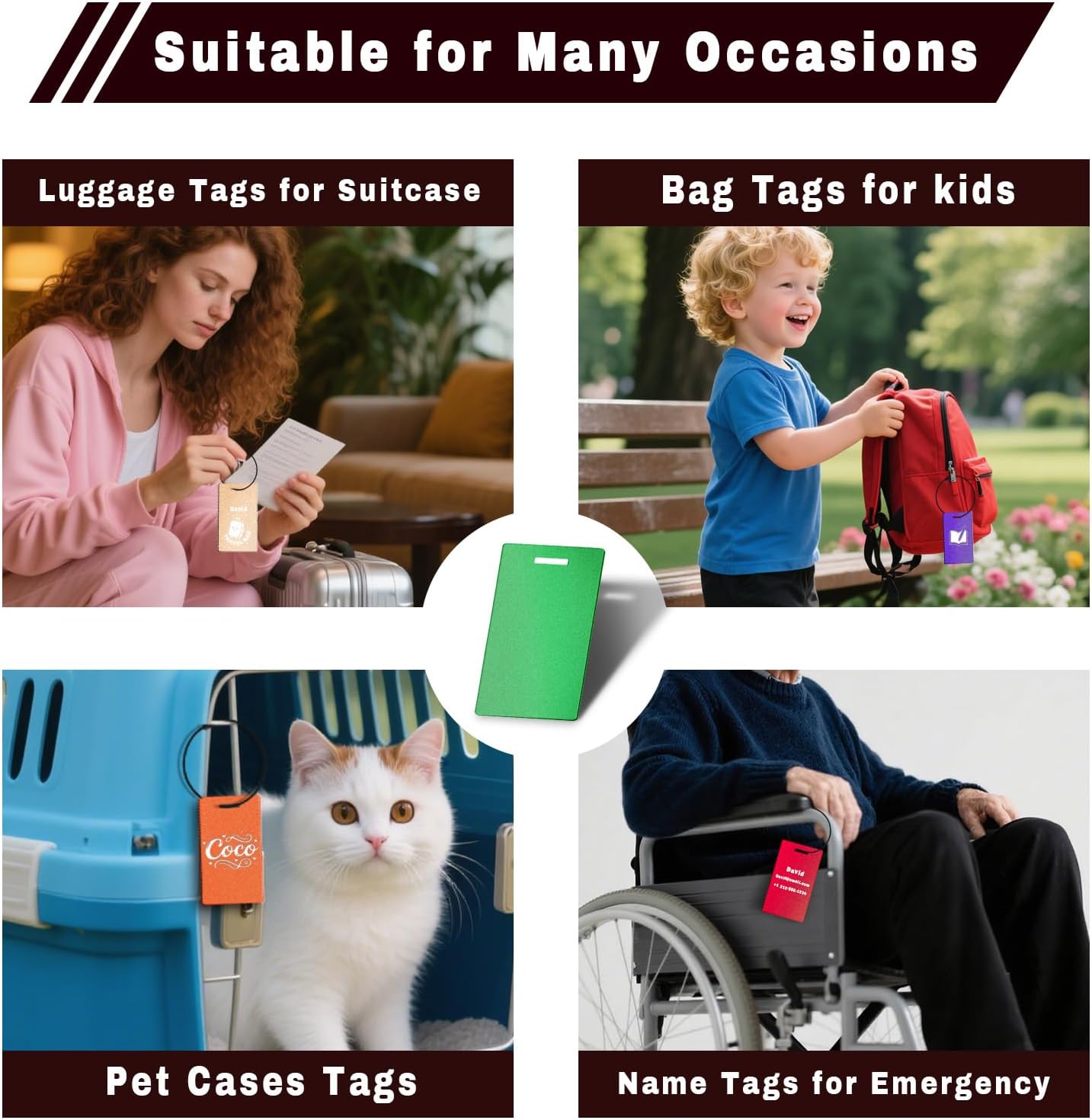 4PCS Personalized Luggage Tags for Travel Durable Aluminium Luggage Tags for Suitcases Custom Bag Tags for Backpacks Heavy Duty Personalized Name Tags for Birthday Gifts(Large,Red)