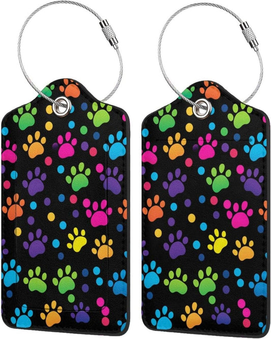 Cute Dog Paws Leather Luggage Tag with Stainless Steel Ring, Fun Name Id Card Cover Travel Bag Tag Set, Suitable for Travel Bag Luggage Women Men 1 PCS
