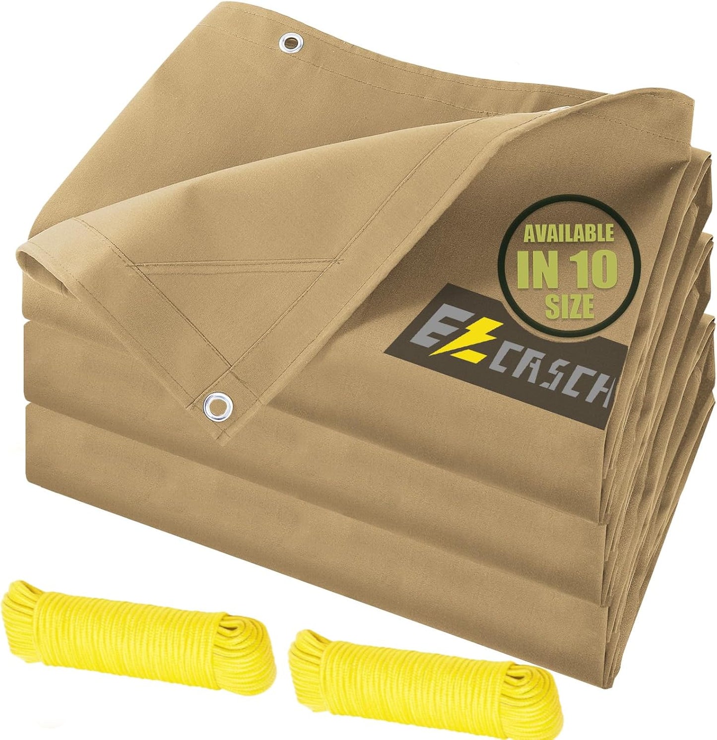 6’x8’ Canvas Tarps Heavy Duty Waterproof Tarpaulins with Aluminum Grommets,UV Resistant, 22Mil Multipurpose Drop Cloth, 14oz Cover Sheet for Outdoor and Indoor Use with Ropes Yellow