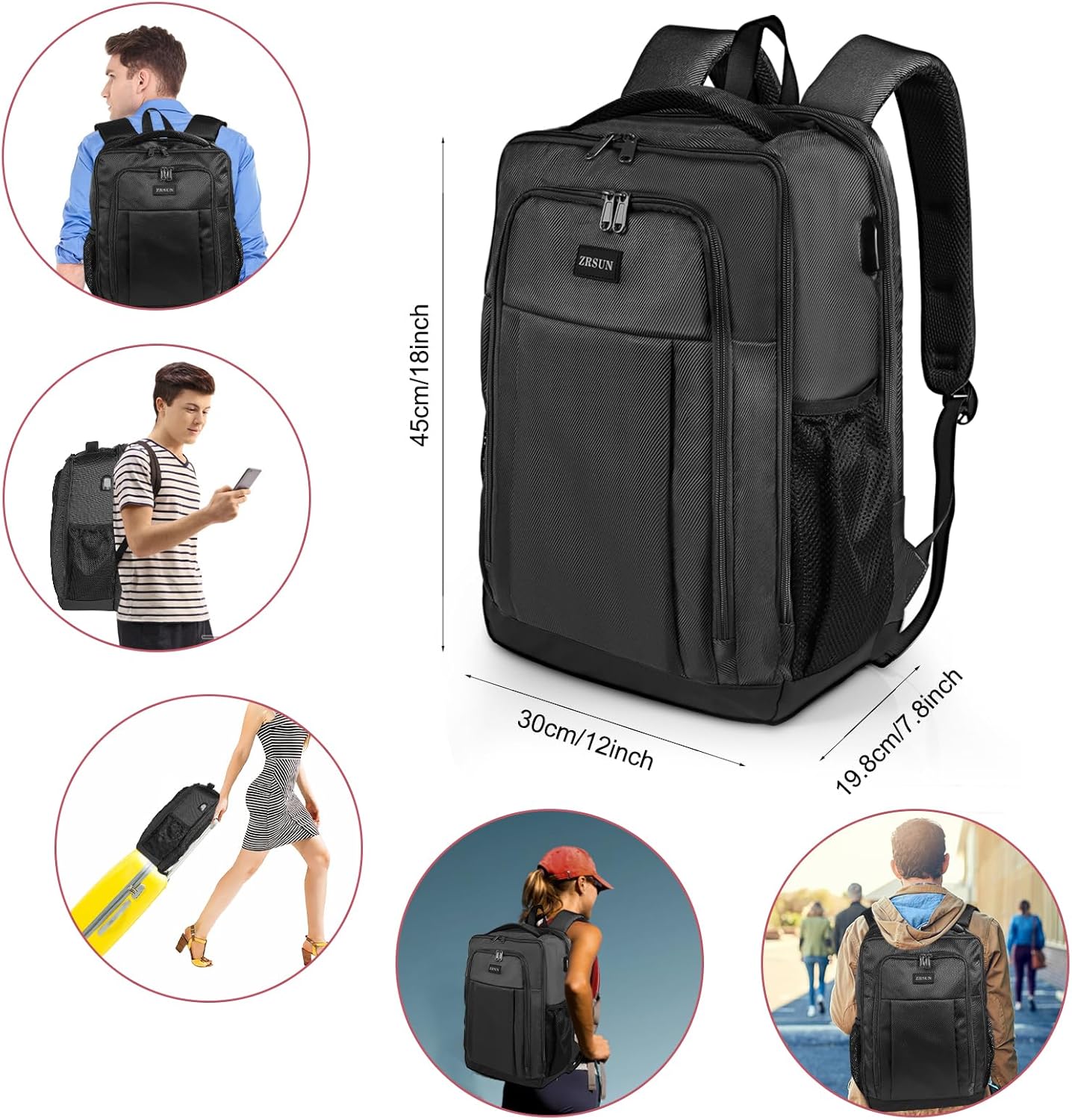 Travel Laptop Backpack for Men and Women, Business Anti Theft Slim Sturdy Laptops Backpack with USB Charging Port, Water Resistant College School Bag, Fits 15.6 Inch Notebook (Black)