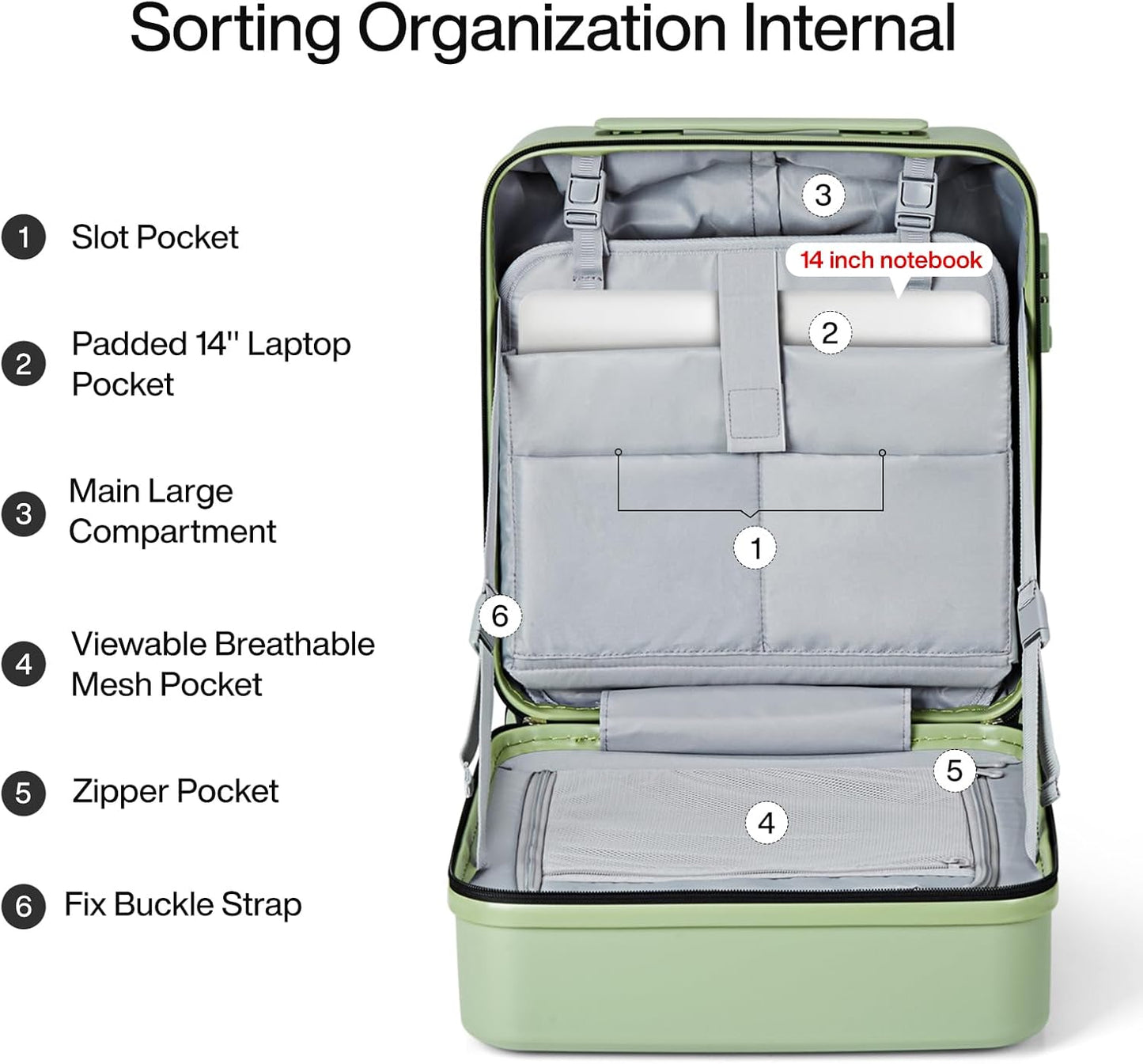 MILADA Underseat Carry On Luggage With Wheels 16 Inch Small Suitcase Underseat Carry On bag Mini Travel Luggage Personal Item Hard Case Luggage TSA Approved Luggage,Bamboo Green