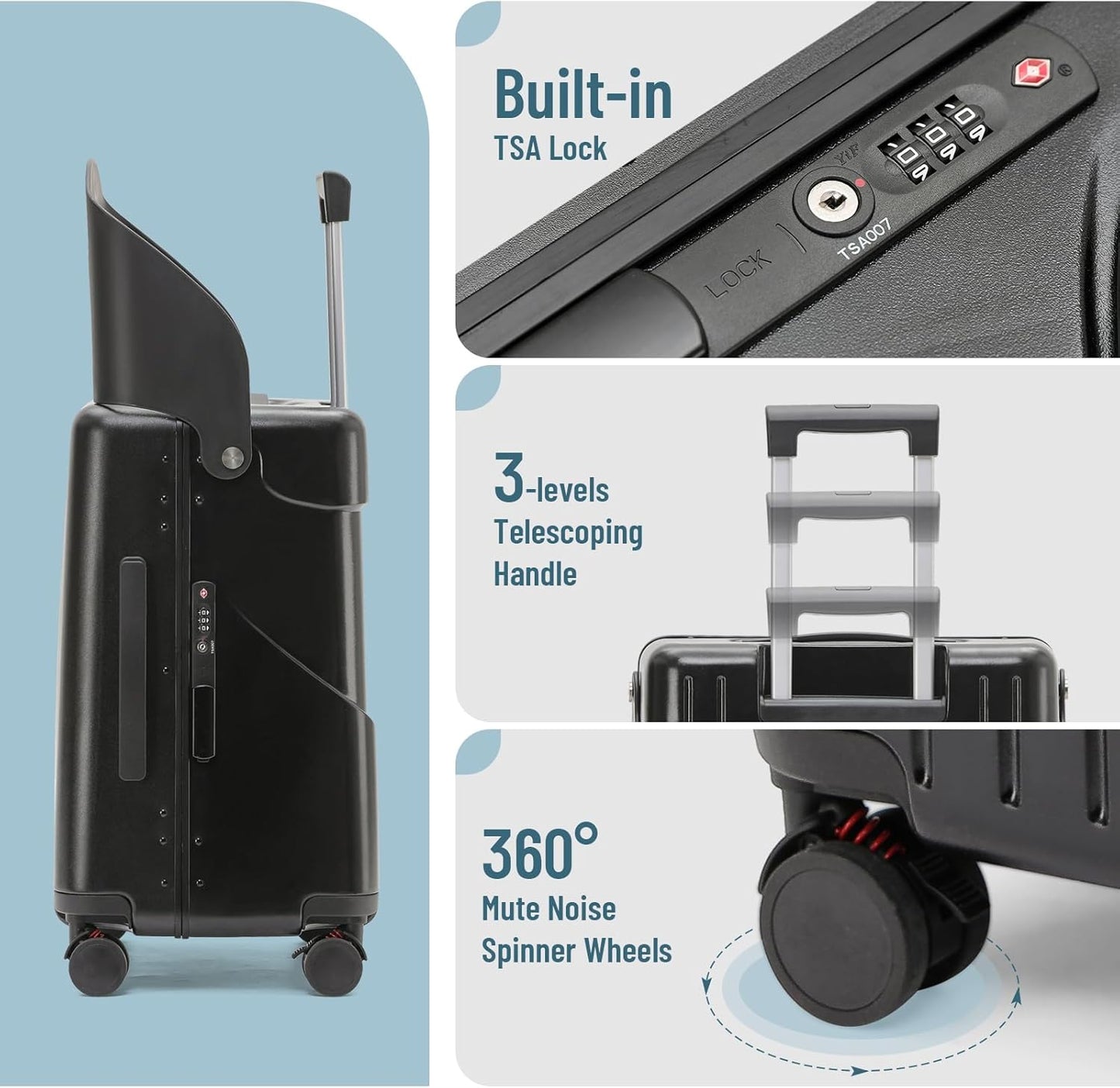 22 Inch Hardside Checked Luggage with Child Seat - 40L Spinner Suitcase W/TSA Lock, Aircraft-Grade ABS+PC Shell & Commercial Wheels for Family Travel