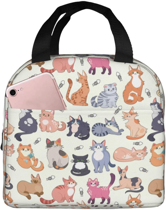 Cute Cat Lunch Box Kitten Lunch Bag Insulated Reusable Lunch Tote Bag Cooler Tote Bag for Men Women