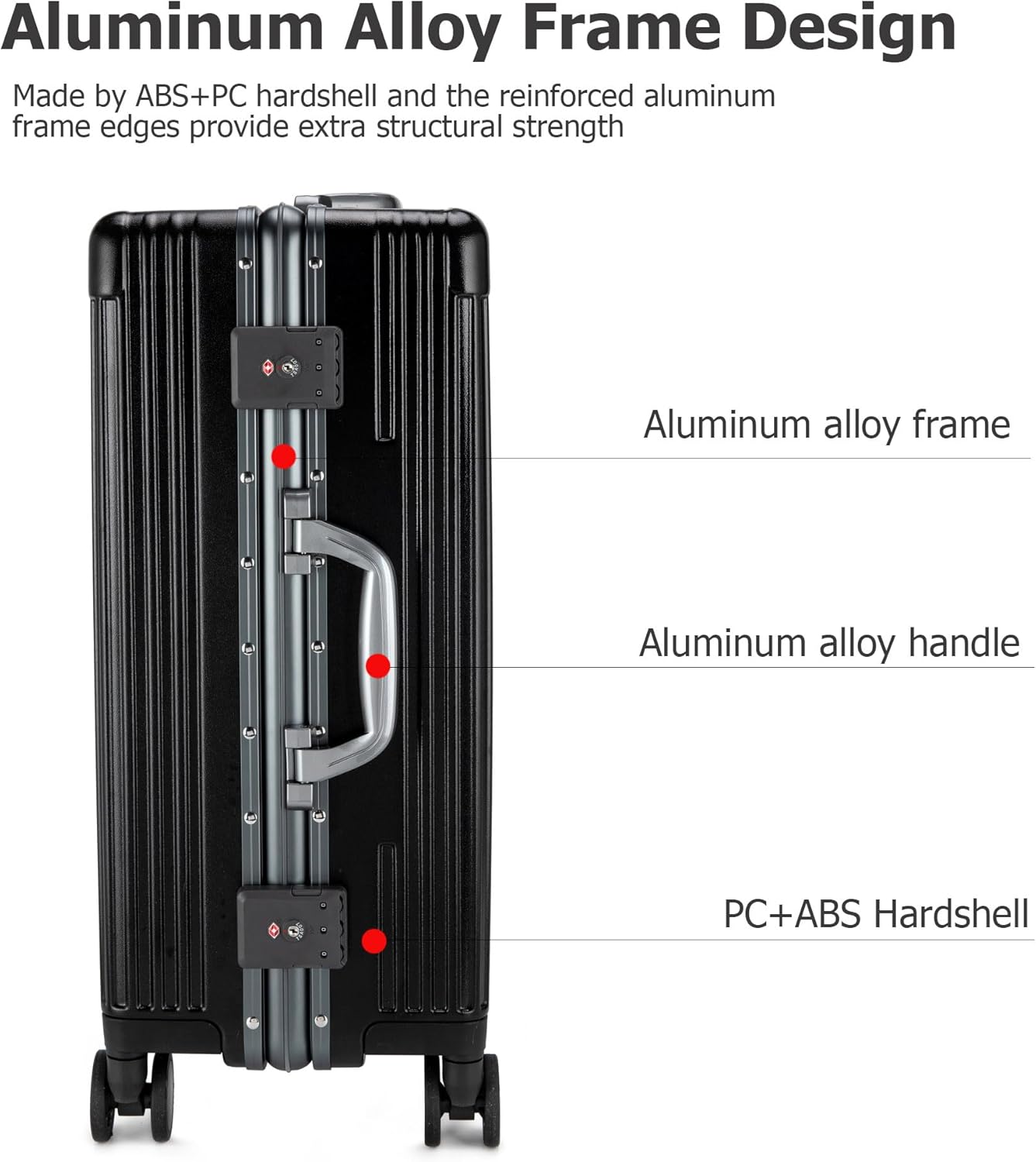 feilario 24in Aluminium Frame PC Hard Shell Spinner Wheels Luggage, Built-In TSA lock Carry on Suitcase, with Cup Holder, USB Port, Phone Holder ﻿