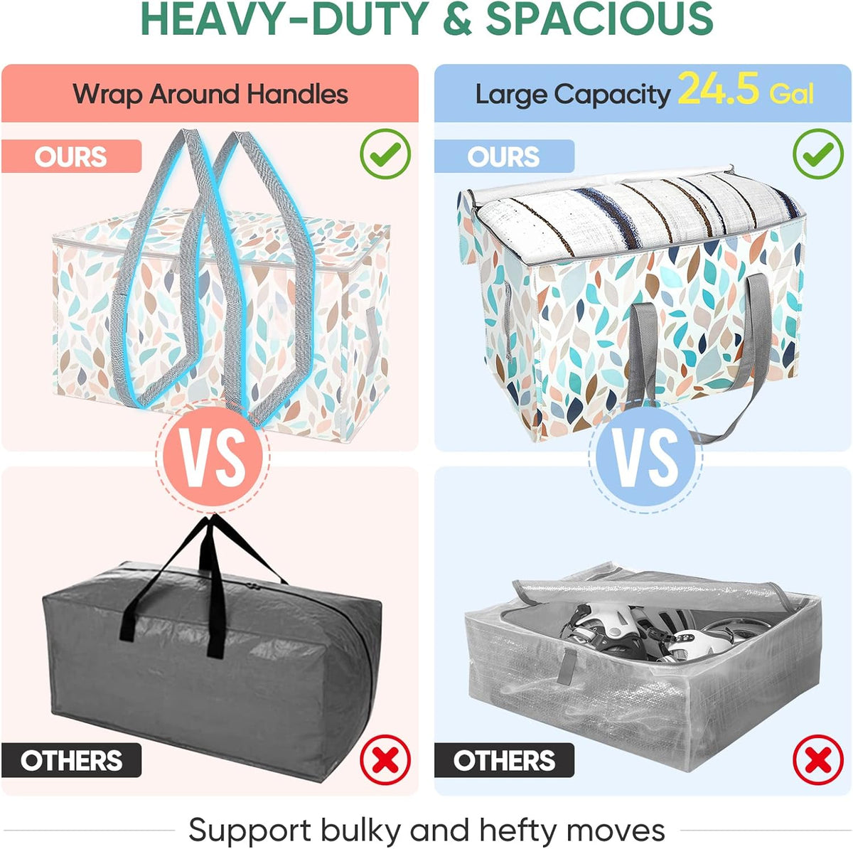 BALEINE 2-Pack Oversized Moving Bags with Reinforced Handles, Heavy-Duty Storage Tote for Clothes, Moving Supplies (Mosaic, 2-Pack)