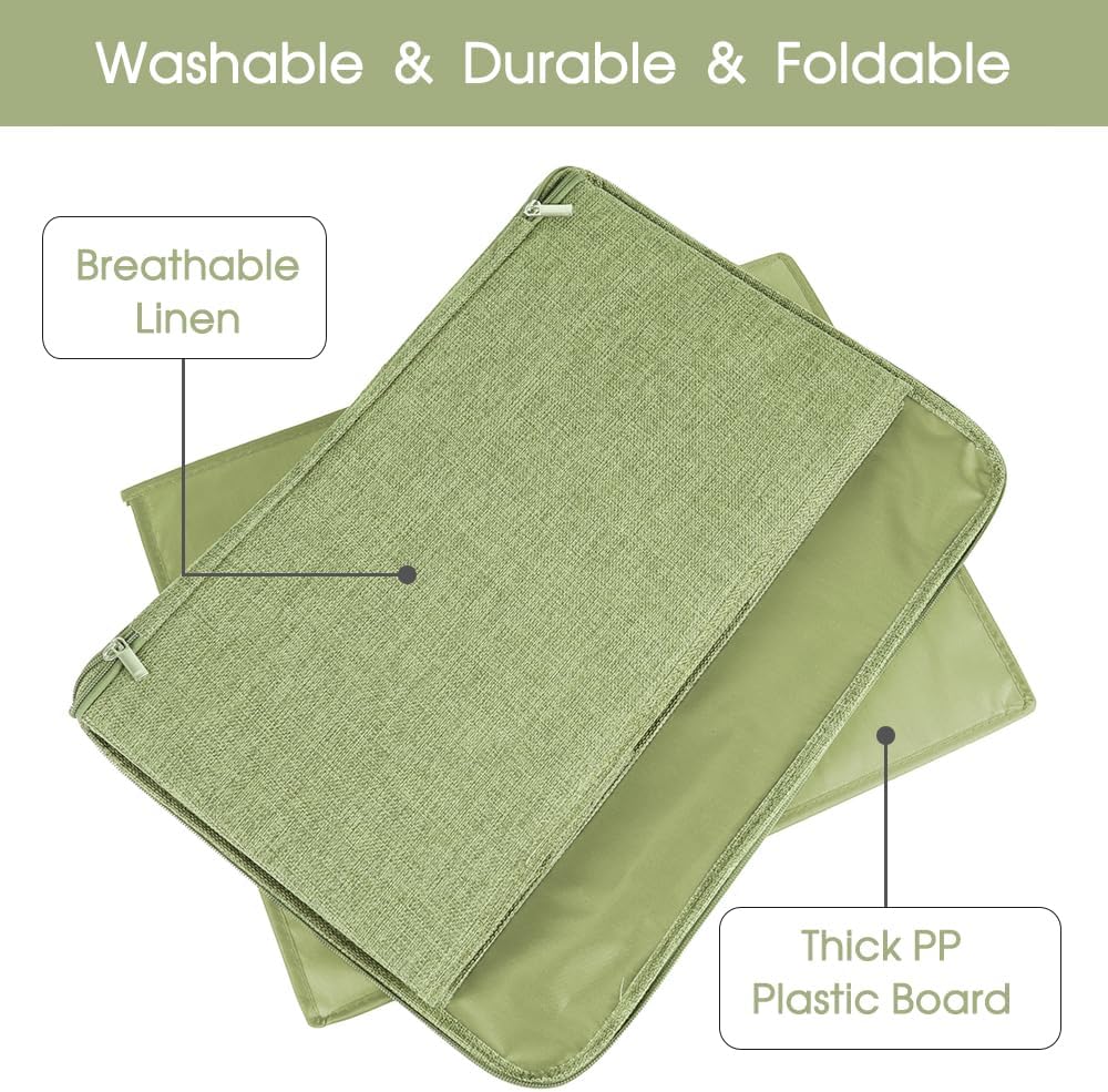 ANMINY 3PCS Storage Bins with Zipper Lids 36 Qt Lidded Fabric Storage Boxes Baskets Cubes with Handles Collapsible Washable Cotton Linen Closet Shelf Clothes Organizer Containers - Green, Large
