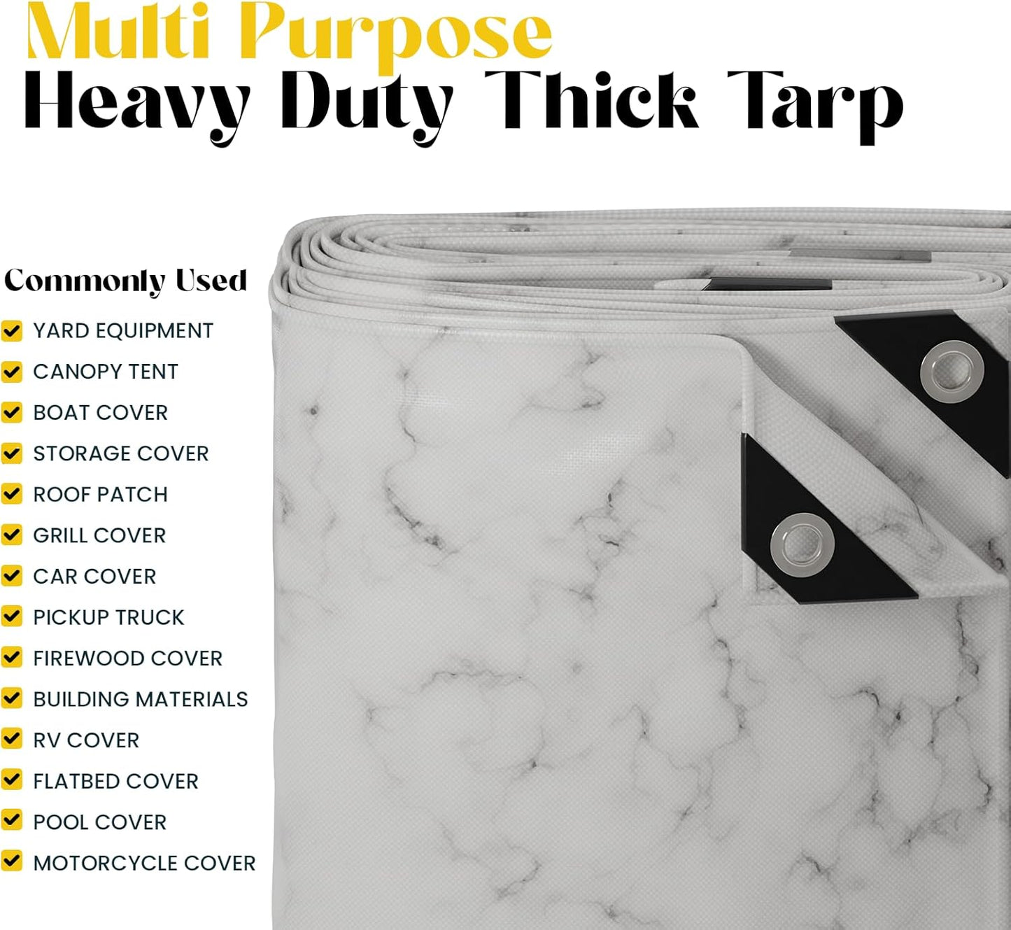 Core Tarps Extreme Heavy Duty 20 Mil Tarp Cover, Waterproof, UV Resistant, Rip and Tear Proof, Poly Tarpaulin with Reinforced Edges for Roof, Camping, Patio, Pool, Boat (Marble/White 20′ X 40′)