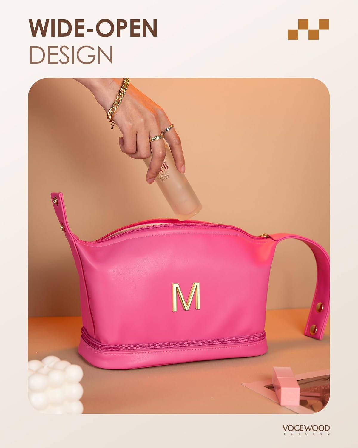Bridesmaid Gifts for Girl, Monogrammed Makeup Bag with Handle, Initial Double Layer Cosmetic Bag with Makeup Brush Organizer, Cute Cosmetic Pouch for Women, Gifts for Friends Female