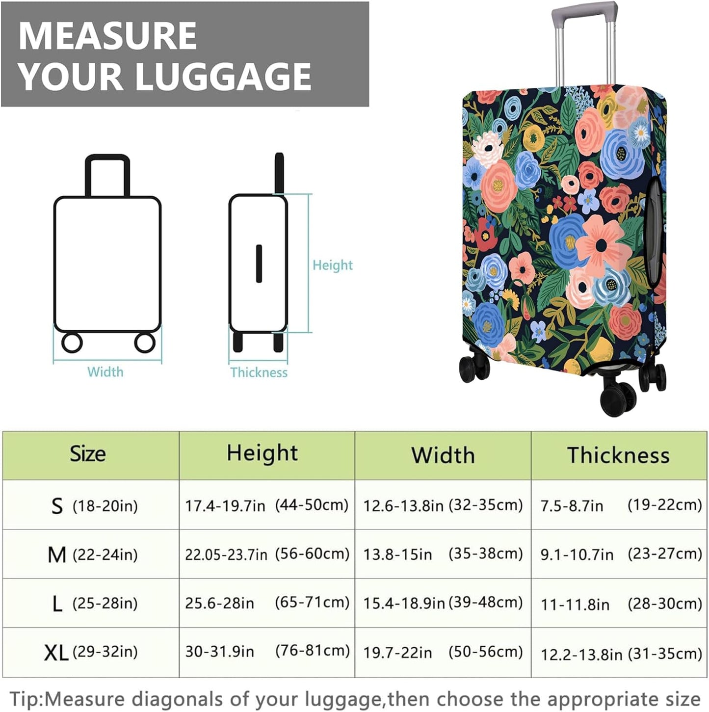 Travel Luggage Cover Suitcase Protector Fits 18-32 Inch Wheel Covers PatternedTravel Related Items Flower Luggage Protector Elastic S